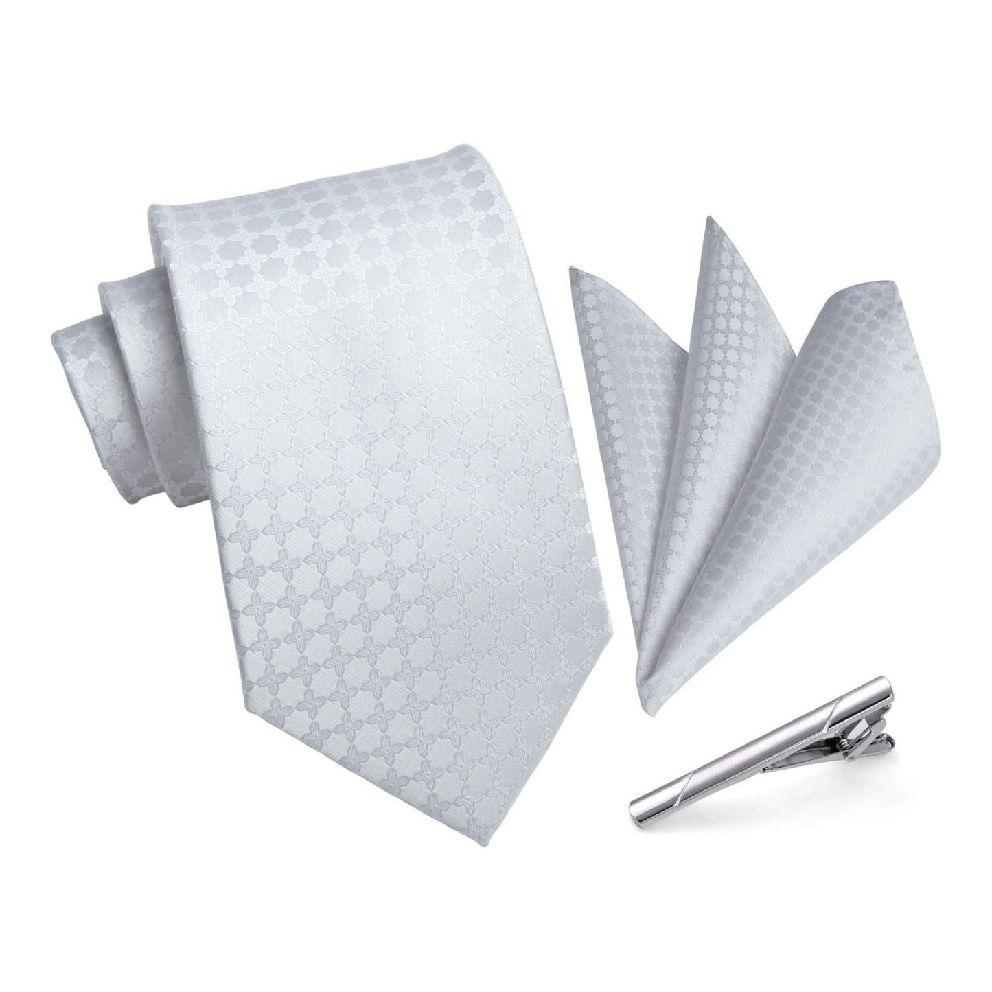 Hisdern White Plaid Wedding Accessories Set With Clip