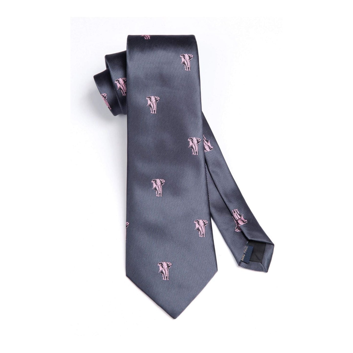 Hisdern Grey Elephant Print Men's Suit Tie Set