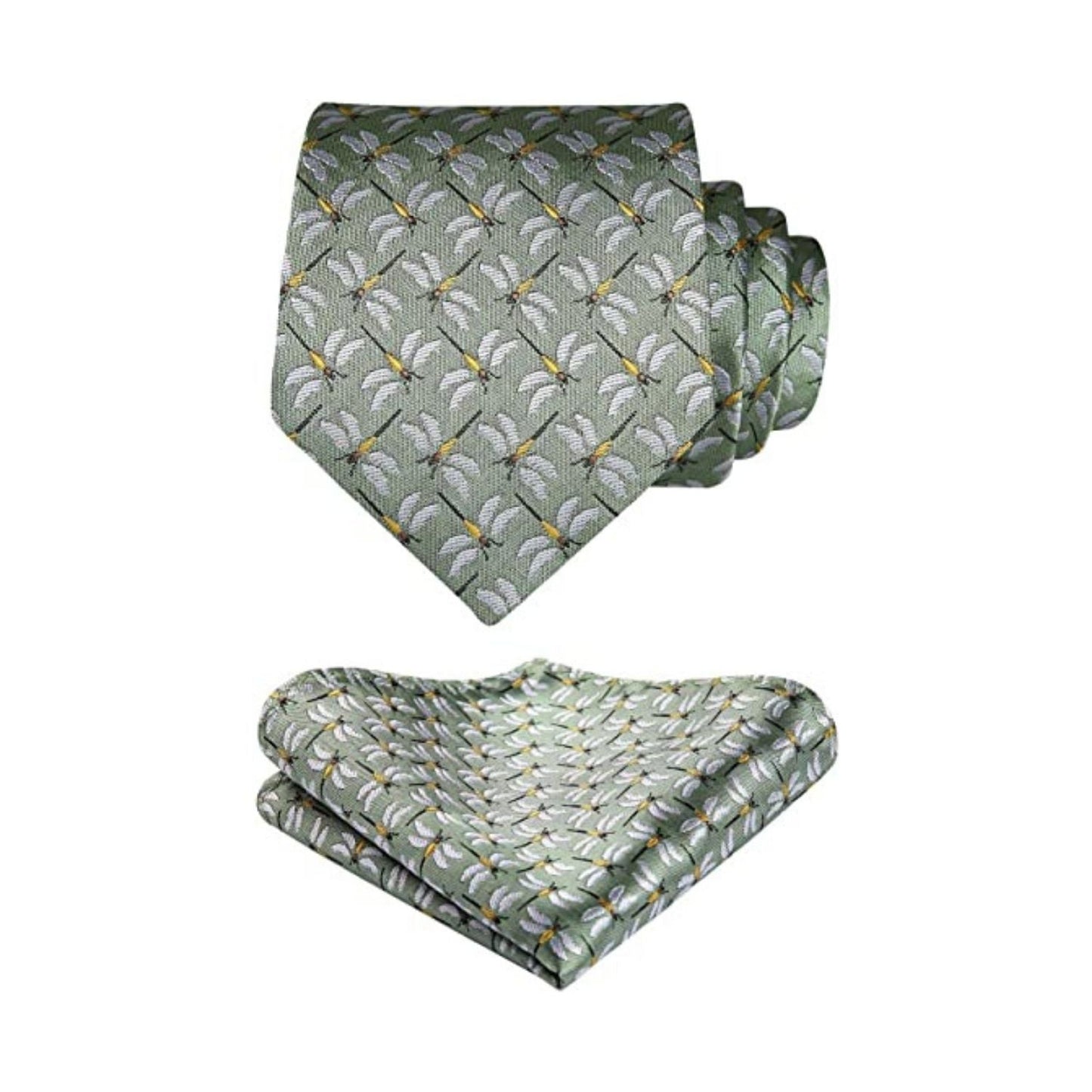 Hisdern Mint Green Dragonfly Print Men's Suit Tie Set