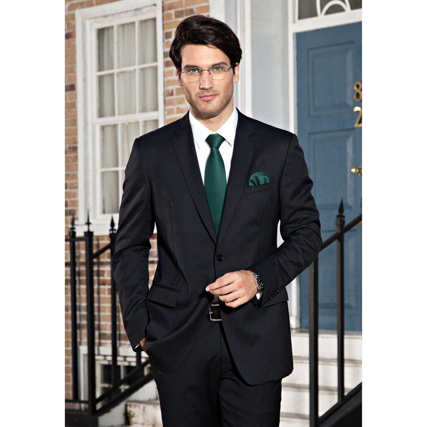 Hisdern Dark Green Houndstooth Wedding Tie Set