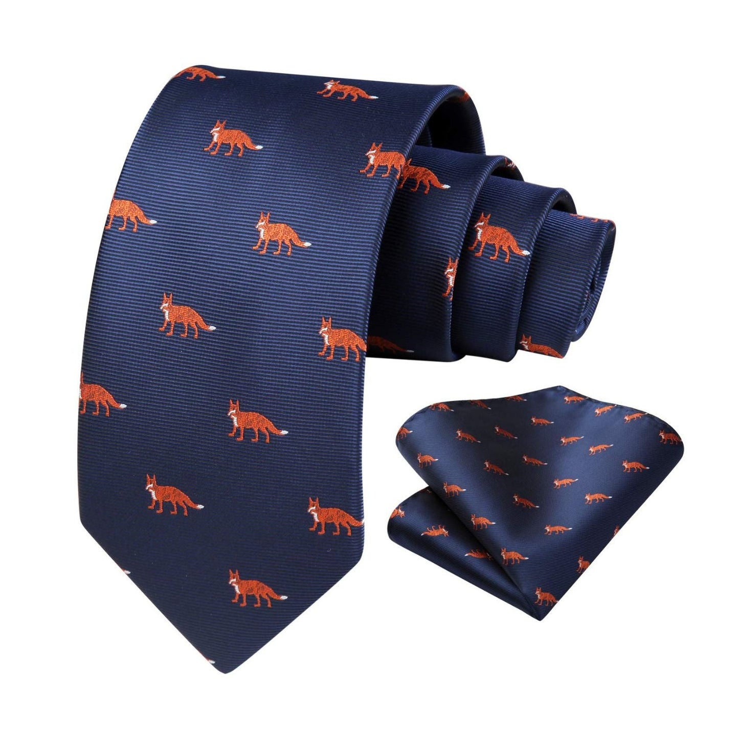 Hisdern Blue Fox Cute Print Pattern Tie Set