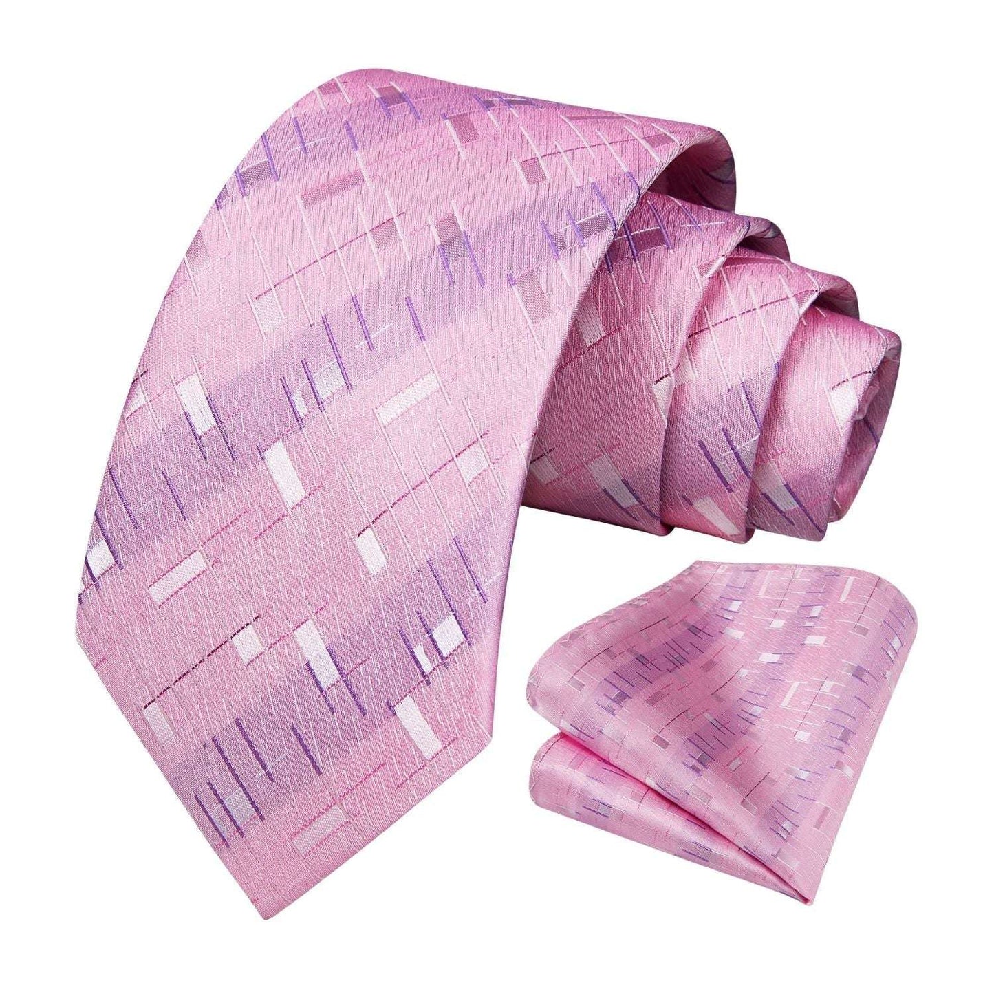 Hisdern Pink Plaid Tie Set For Groomsmen