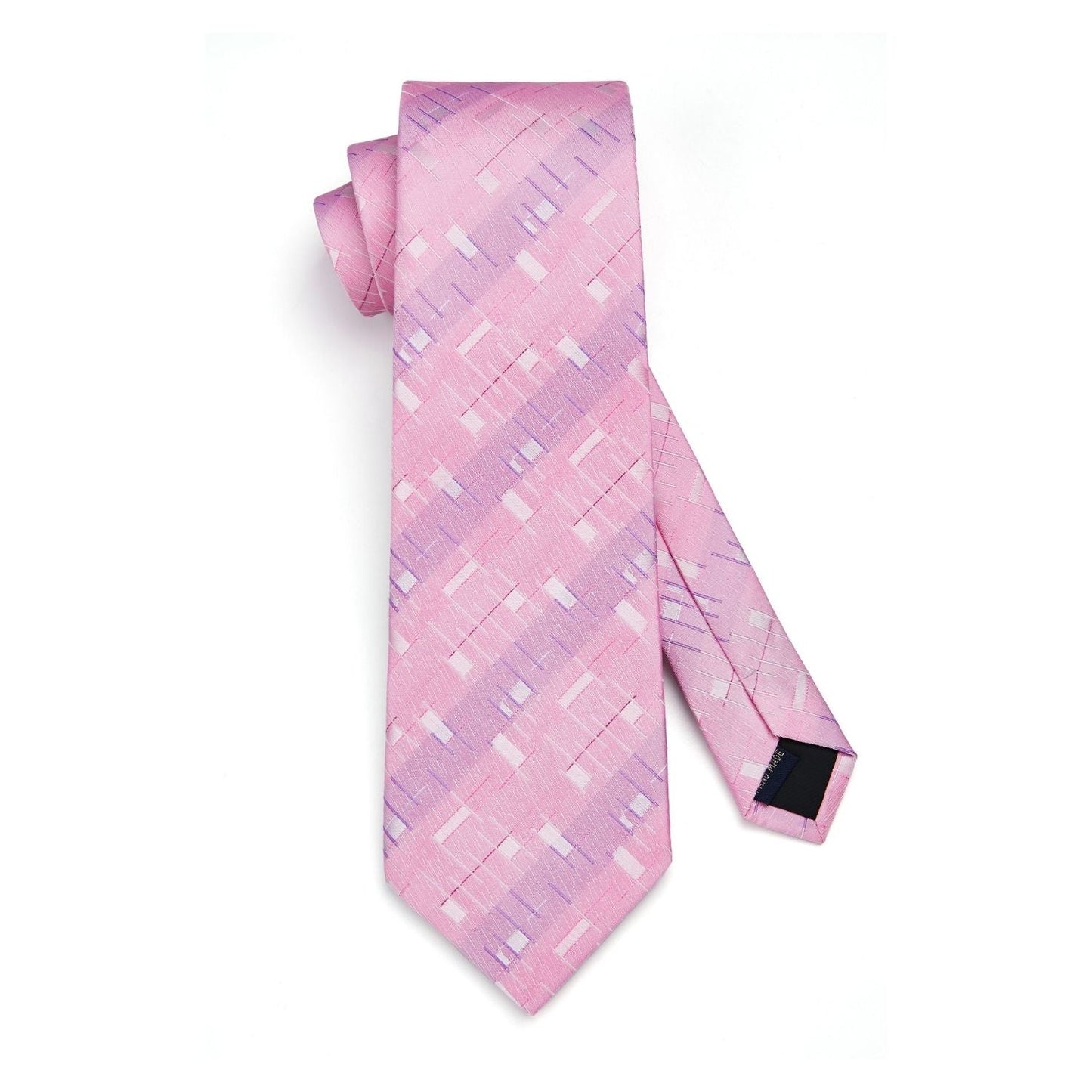 Hisdern Pink Plaid Tie Set For Groomsmen