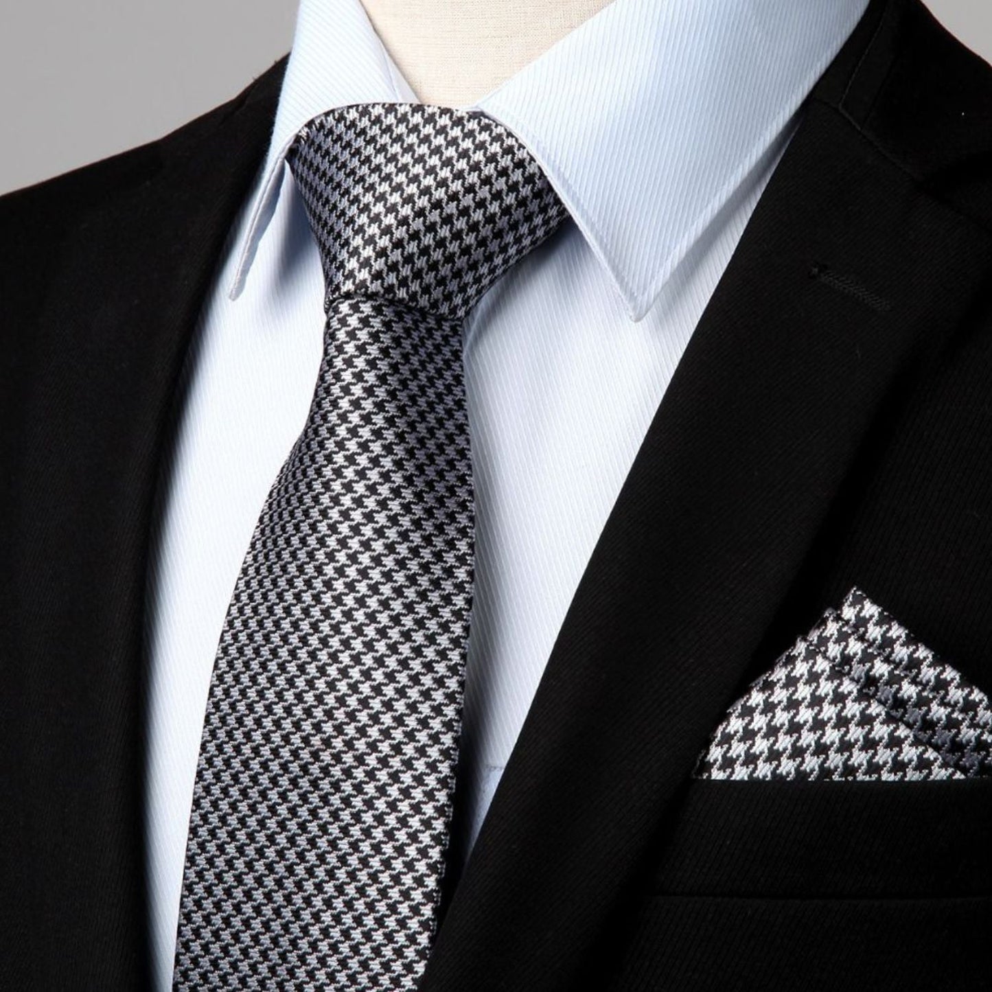 Hisdern Grey Houndstooth Business Tie Set