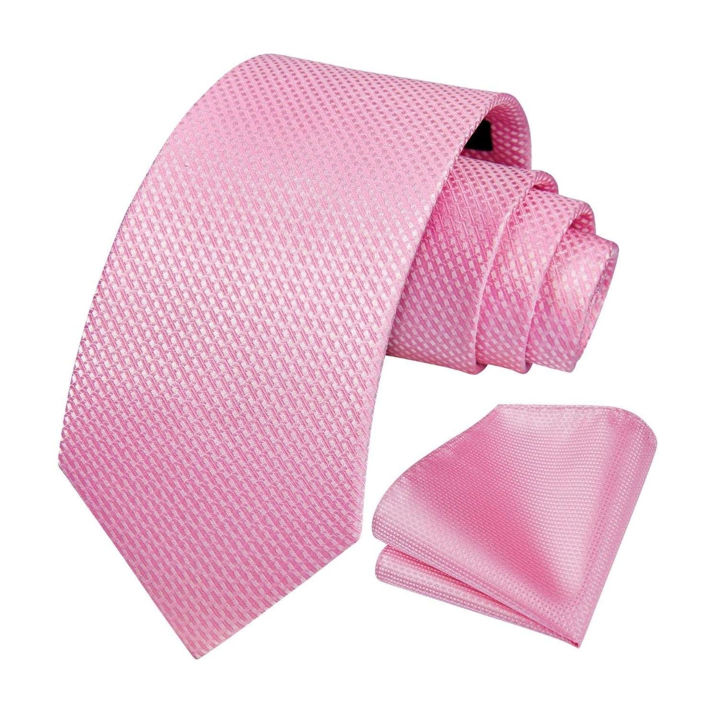 Hisdern Pink Plaid Pocket Square With Matching Tie