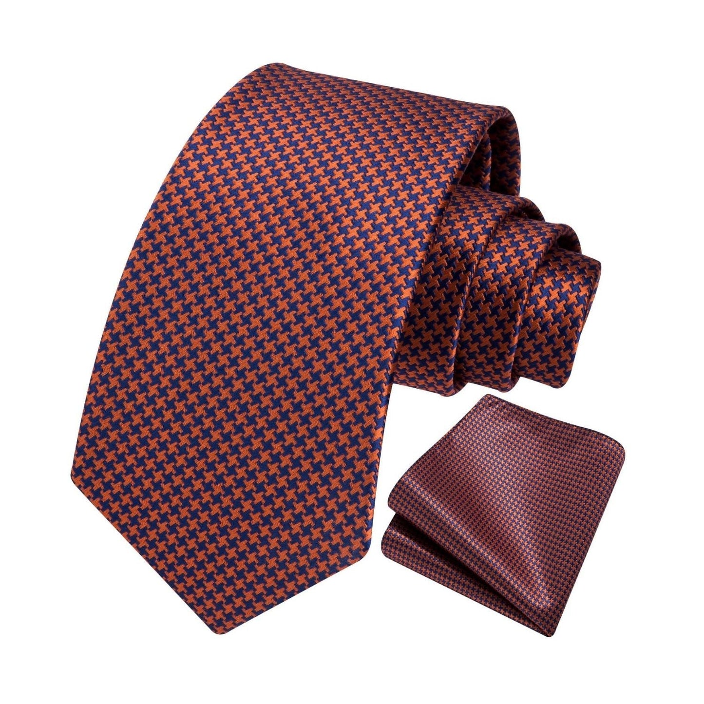 Hisdern Orange Houndstooth Wedding Tie Set