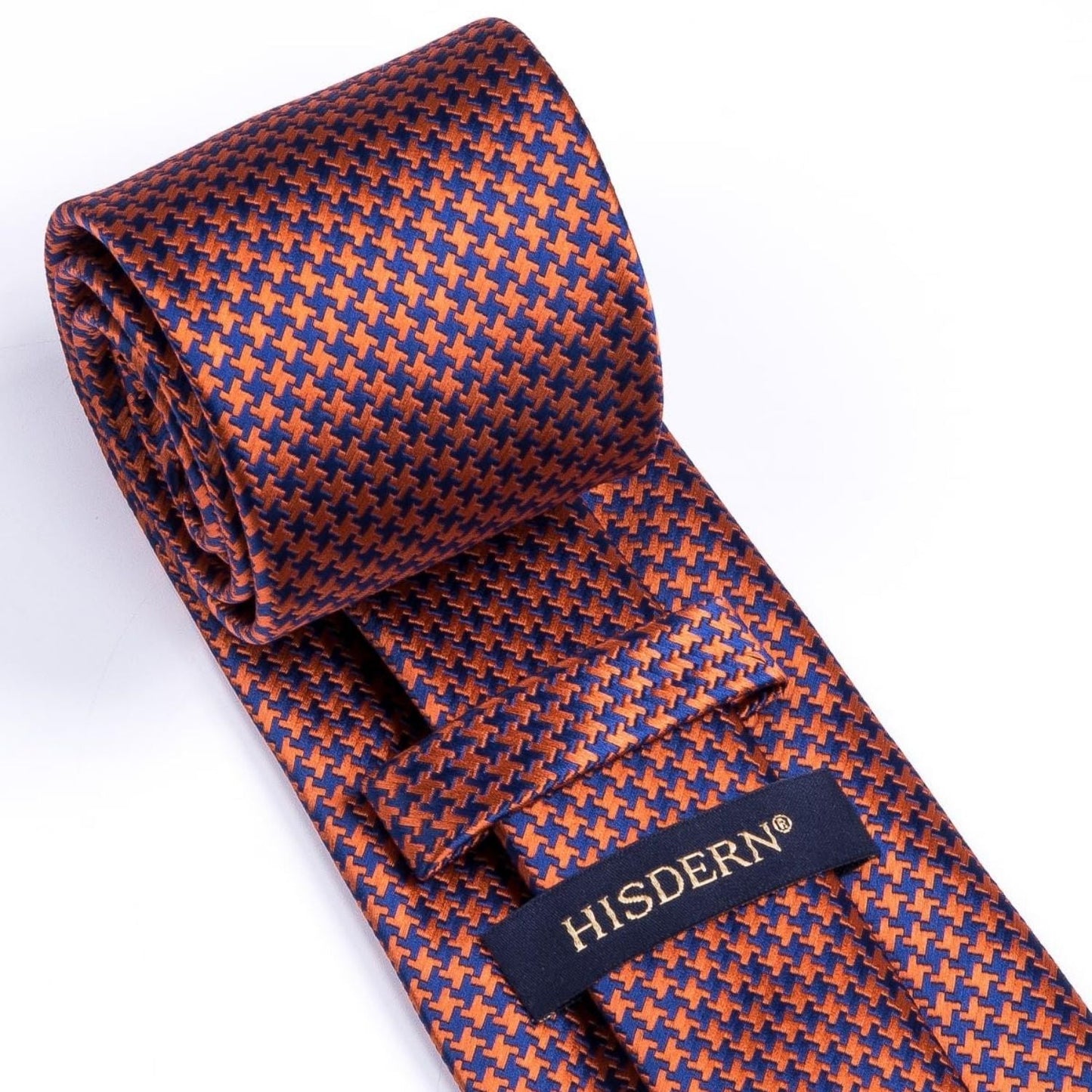 Hisdern Orange Houndstooth Wedding Tie Set