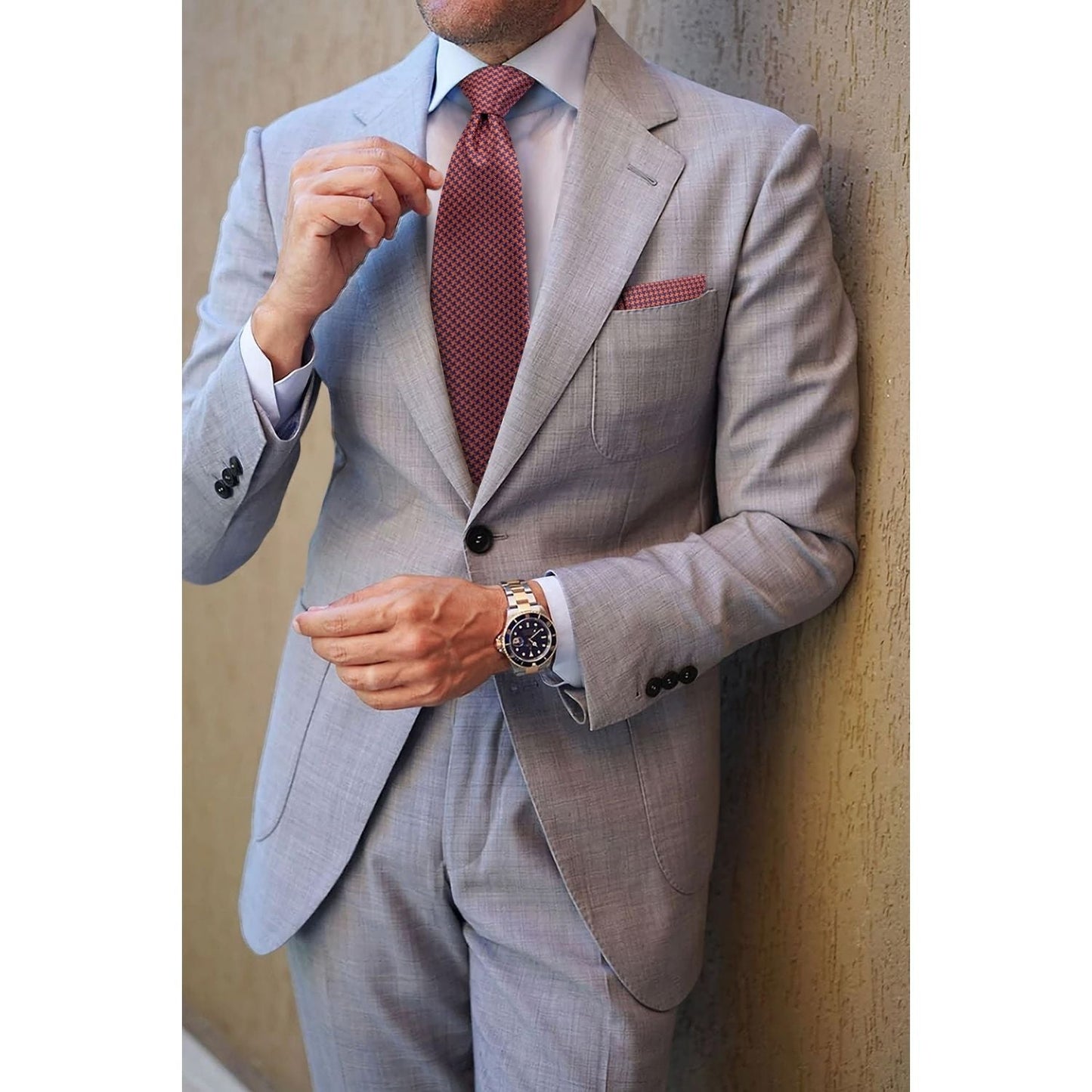 Hisdern Orange Houndstooth Wedding Tie Set