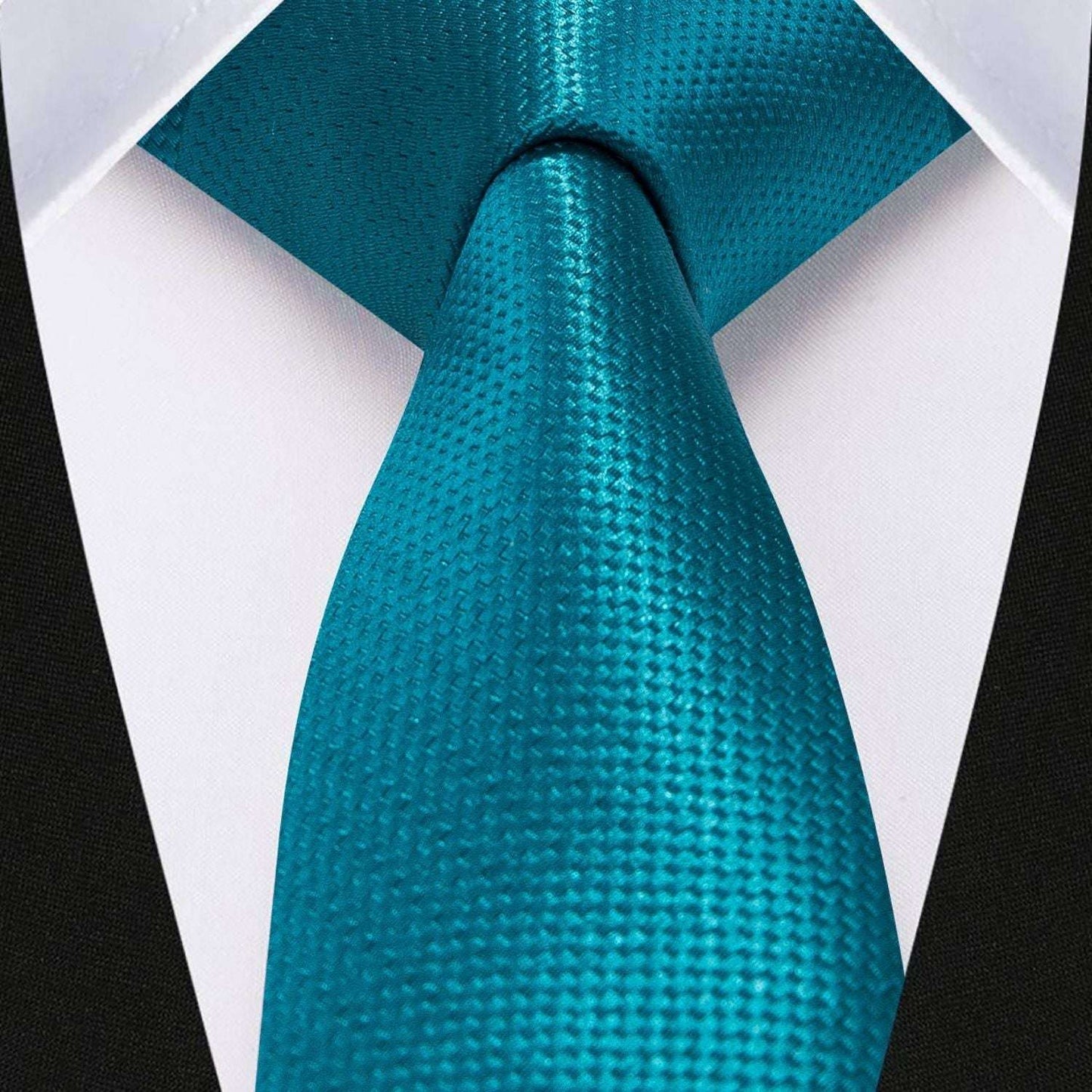 Hisdern Solid Print Skinny Tie Slim 2.4'' Formal Peacock Blue Wedding Tie