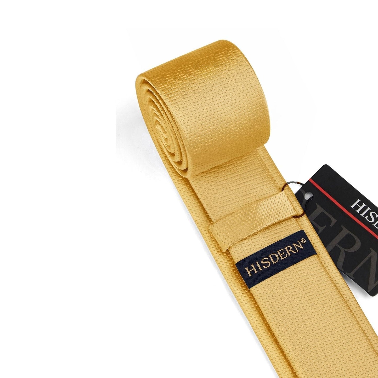 Hisdern Solid Print Skinny Tie Slim 2.4'' Formal Gold Wedding Tie