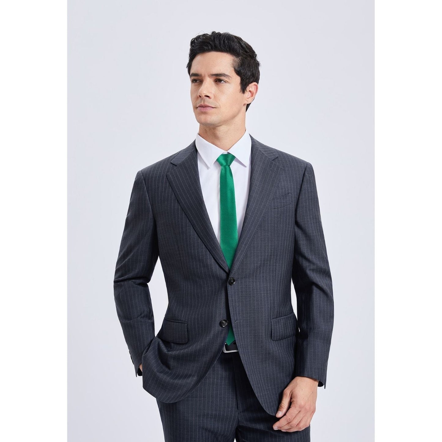 Hisdern Solid Print Skinny Tie Slim 2.4'' Formal Green Wedding Tie