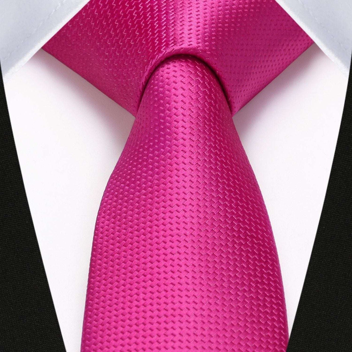 Hisdern Solid Print Skinny Tie Slim 2.4'' Formal Hot Pink Wedding Tie