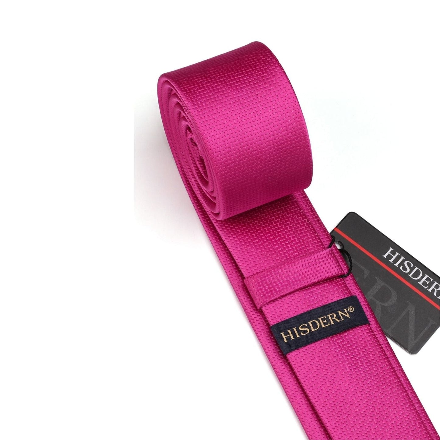 Hisdern Solid Print Skinny Tie Slim 2.4'' Formal Hot Pink Wedding Tie
