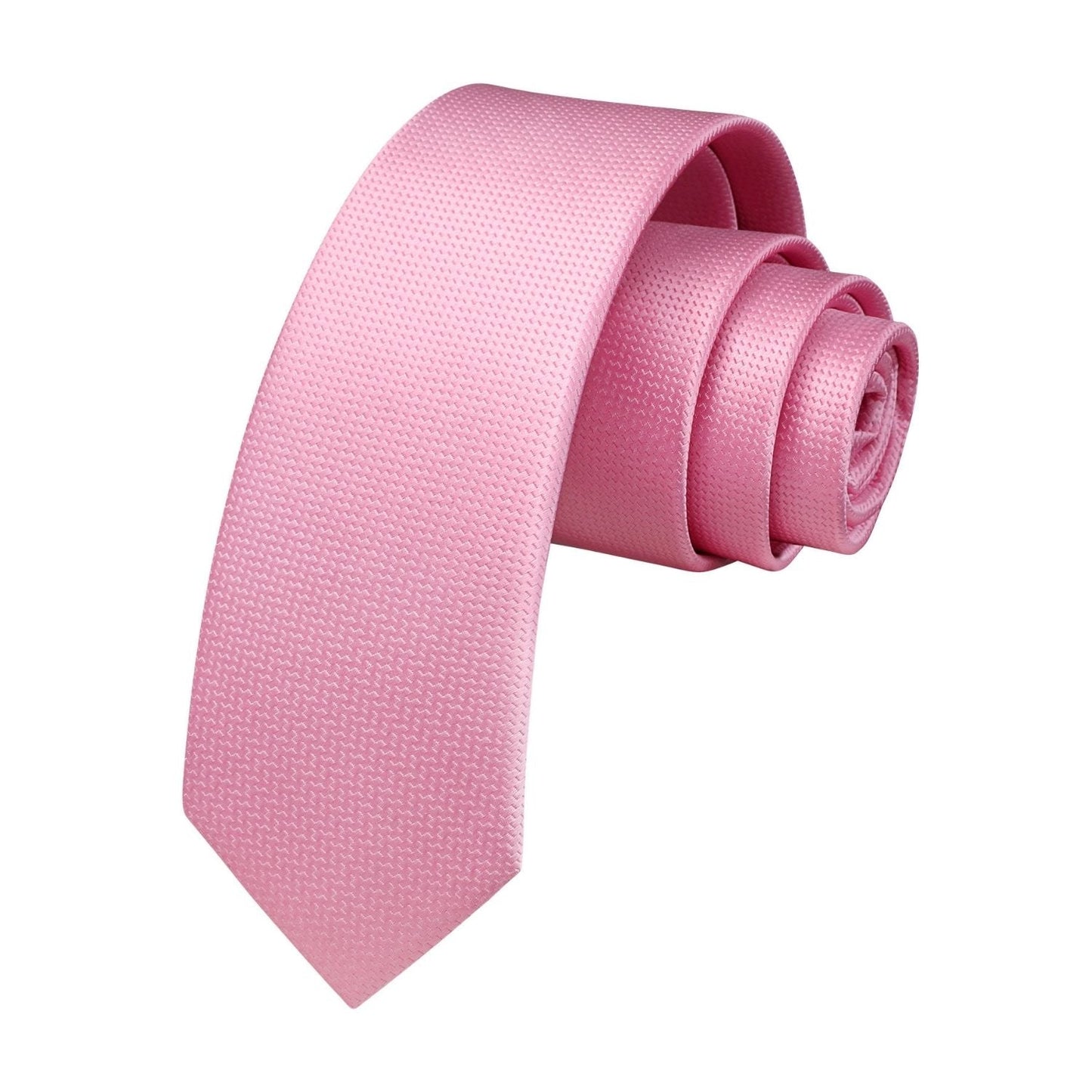 Hisdern Solid Print Skinny Tie Slim 2.4'' Formal Pink Wedding Tie
