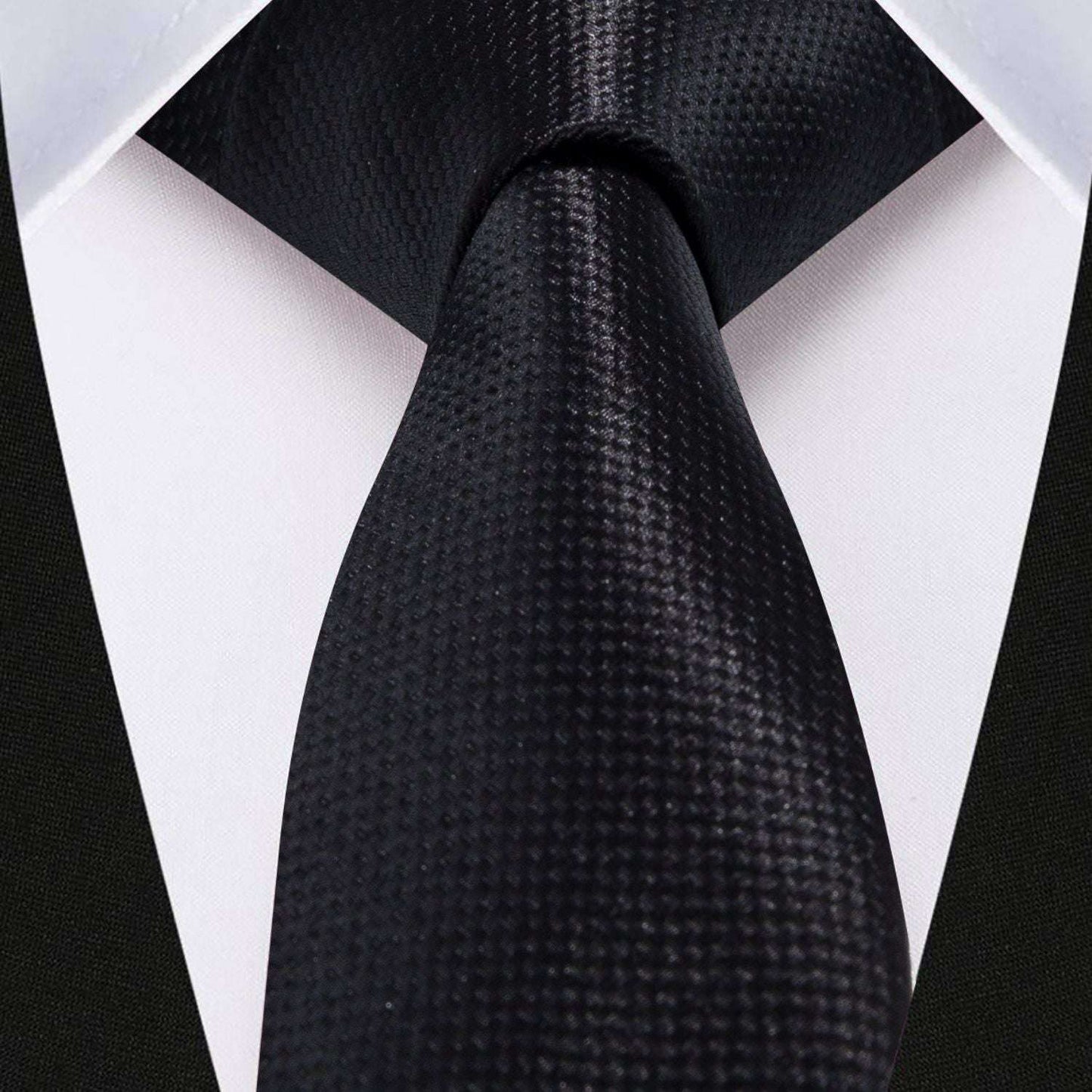 Hisdern Solid Print Skinny Tie Slim 2.4'' Formal Black Wedding Tie