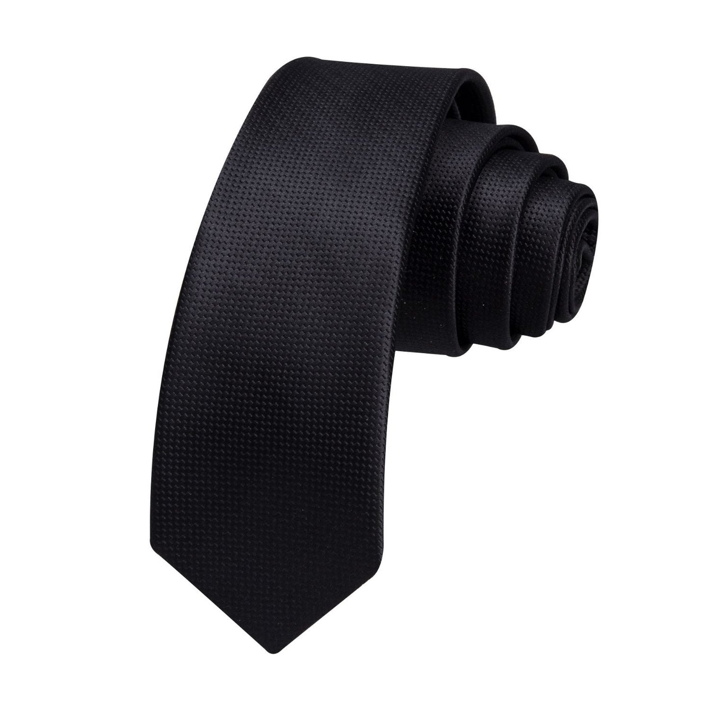 Hisdern Solid Print Skinny Tie Slim 2.4'' Formal Black Wedding Tie