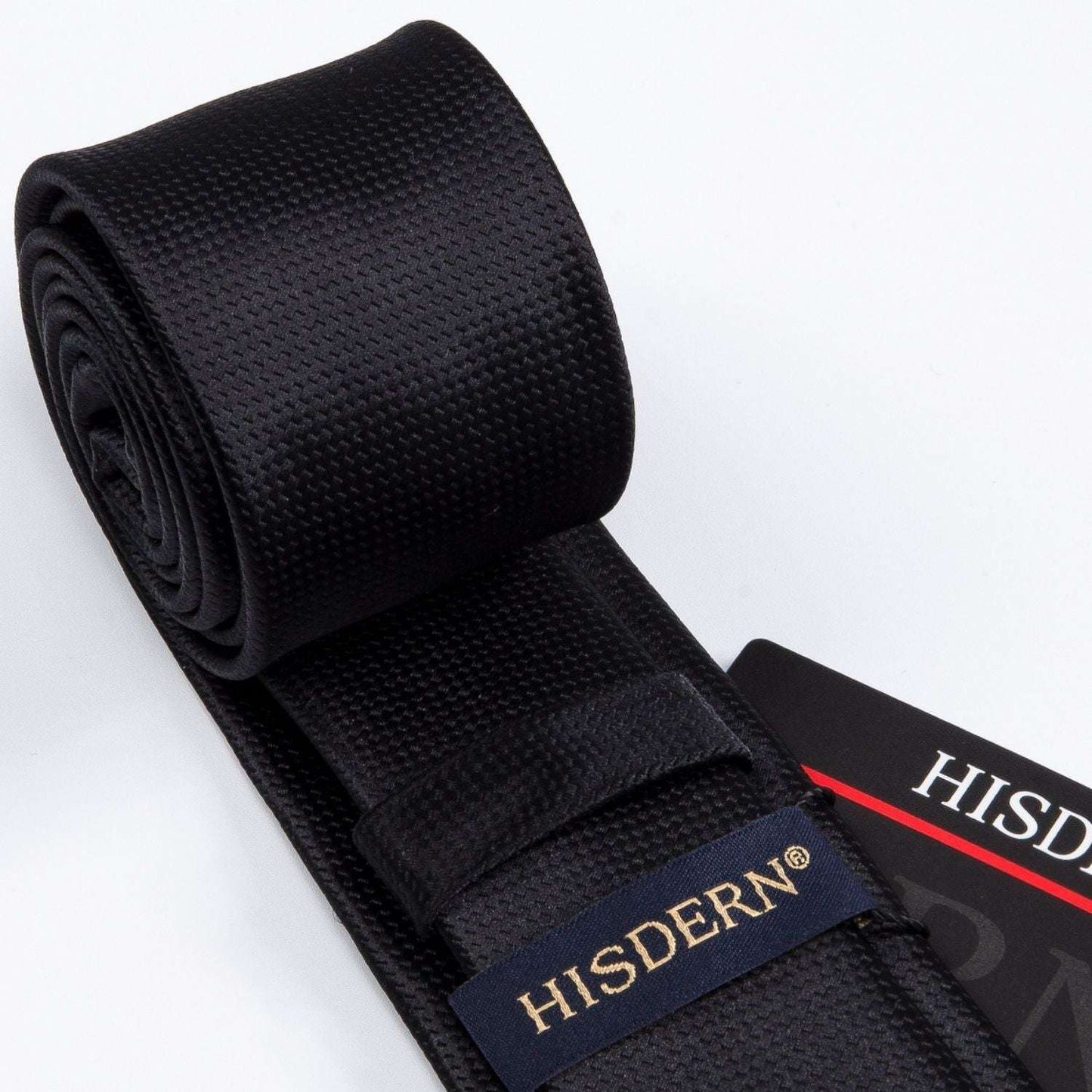 Hisdern Solid Print Skinny Tie Slim 2.4'' Formal Black Wedding Tie