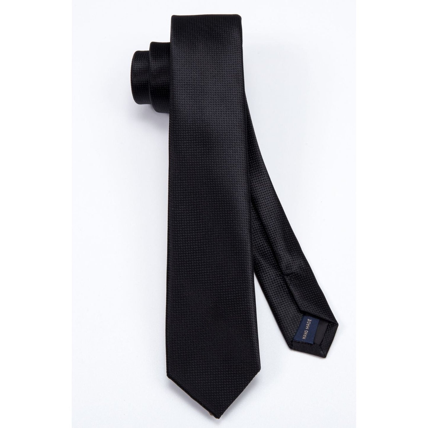 Hisdern Solid Print Skinny Tie Slim 2.4'' Formal Black Wedding Tie