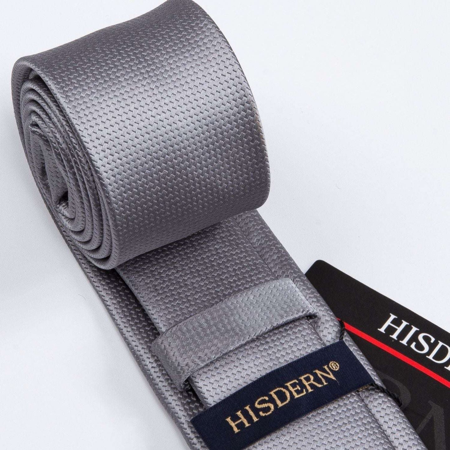Hisdern Solid Print Skinny Tie Slim 2.4'' Formal Grey Wedding Tie
