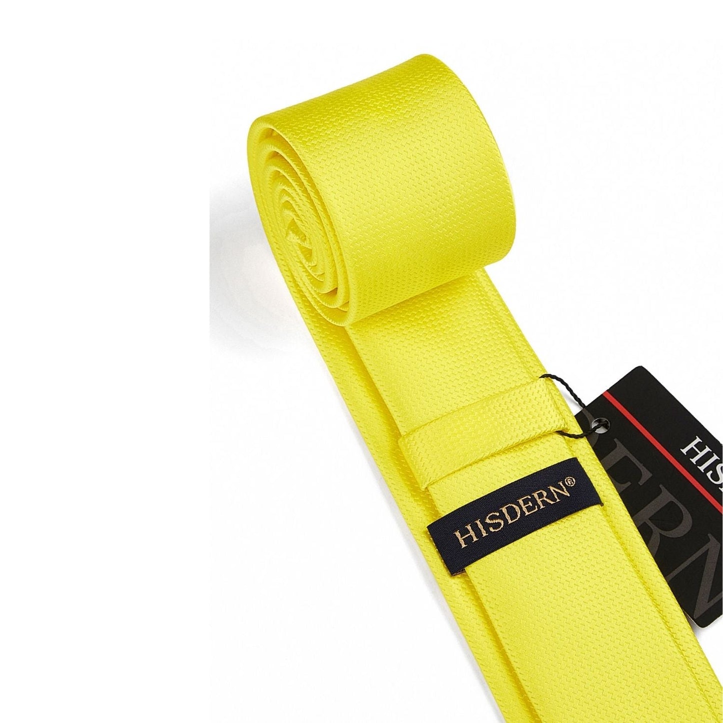 Hisdern Solid Print Skinny Tie Slim 2.4'' Formal Lemon Yellow Wedding Tie