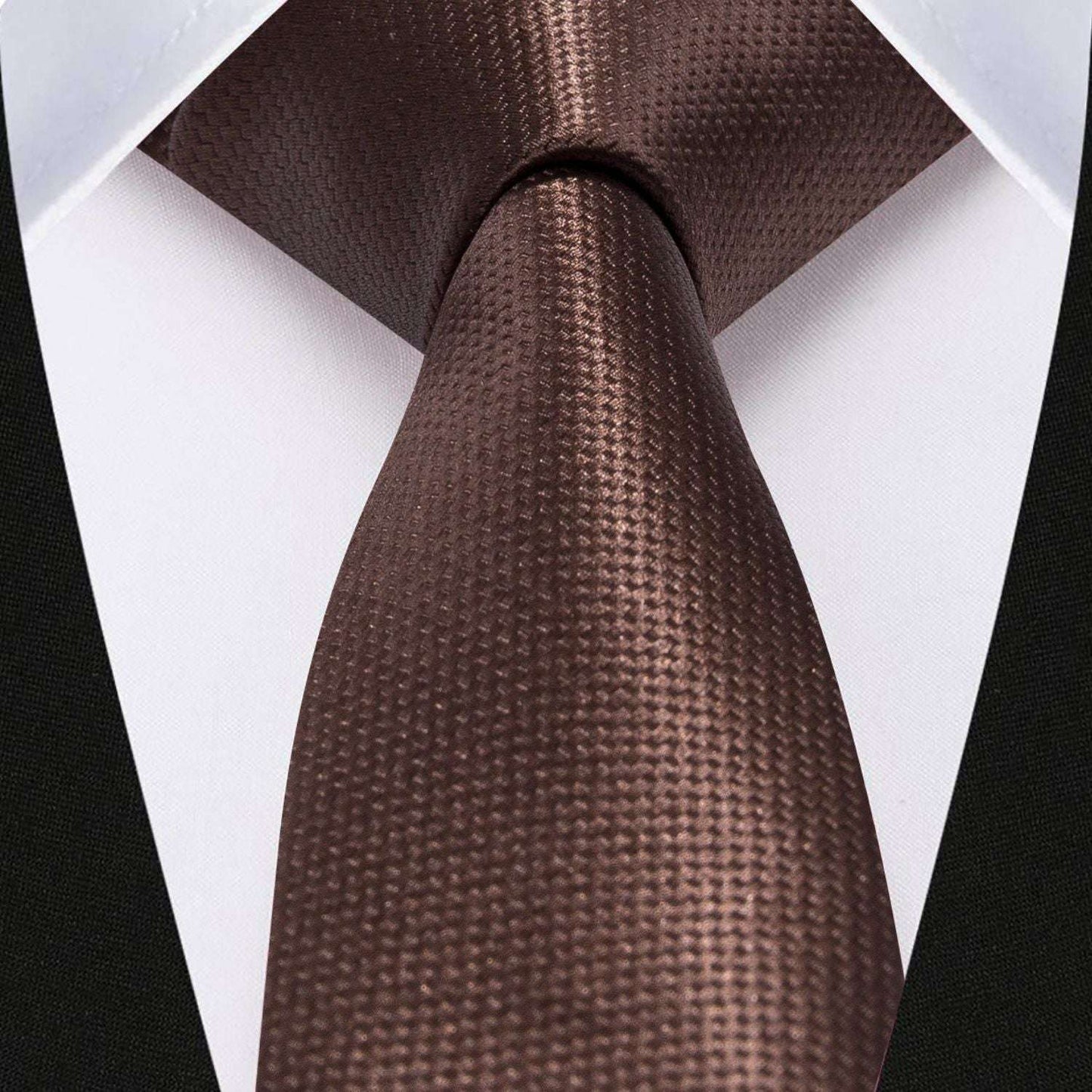 Hisdern Solid Print Skinny Tie Slim 2.4'' Formal Brown Wedding Tie