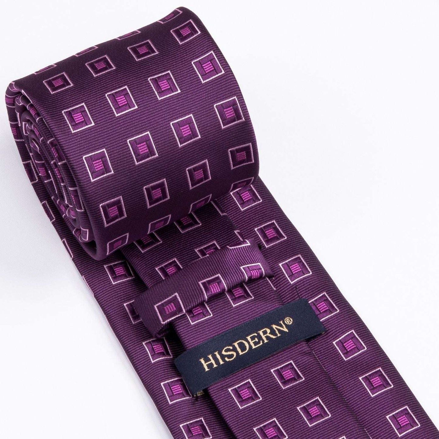 Hisdern Purple Plaid Pocket Square With Matching Tie