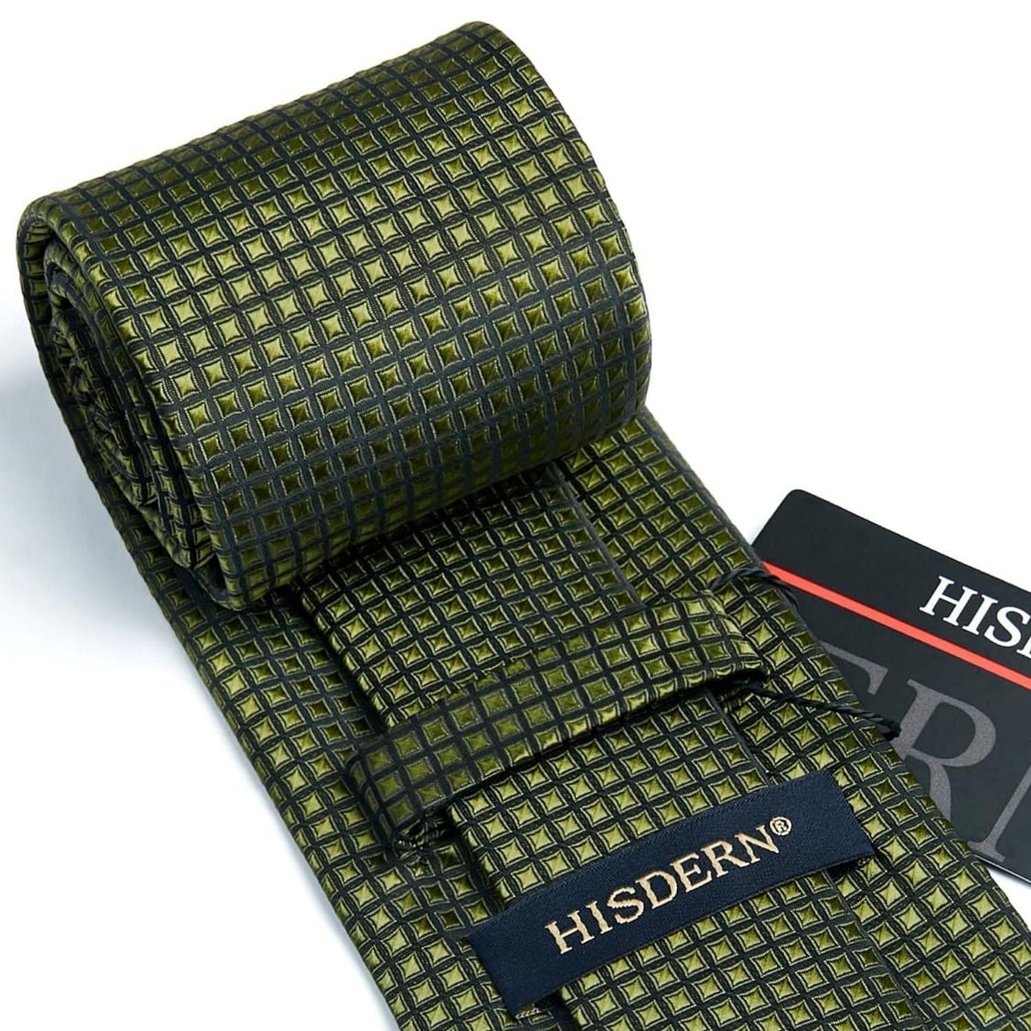 Hisdern Olive Plaid Pocket Square With Matching Tie