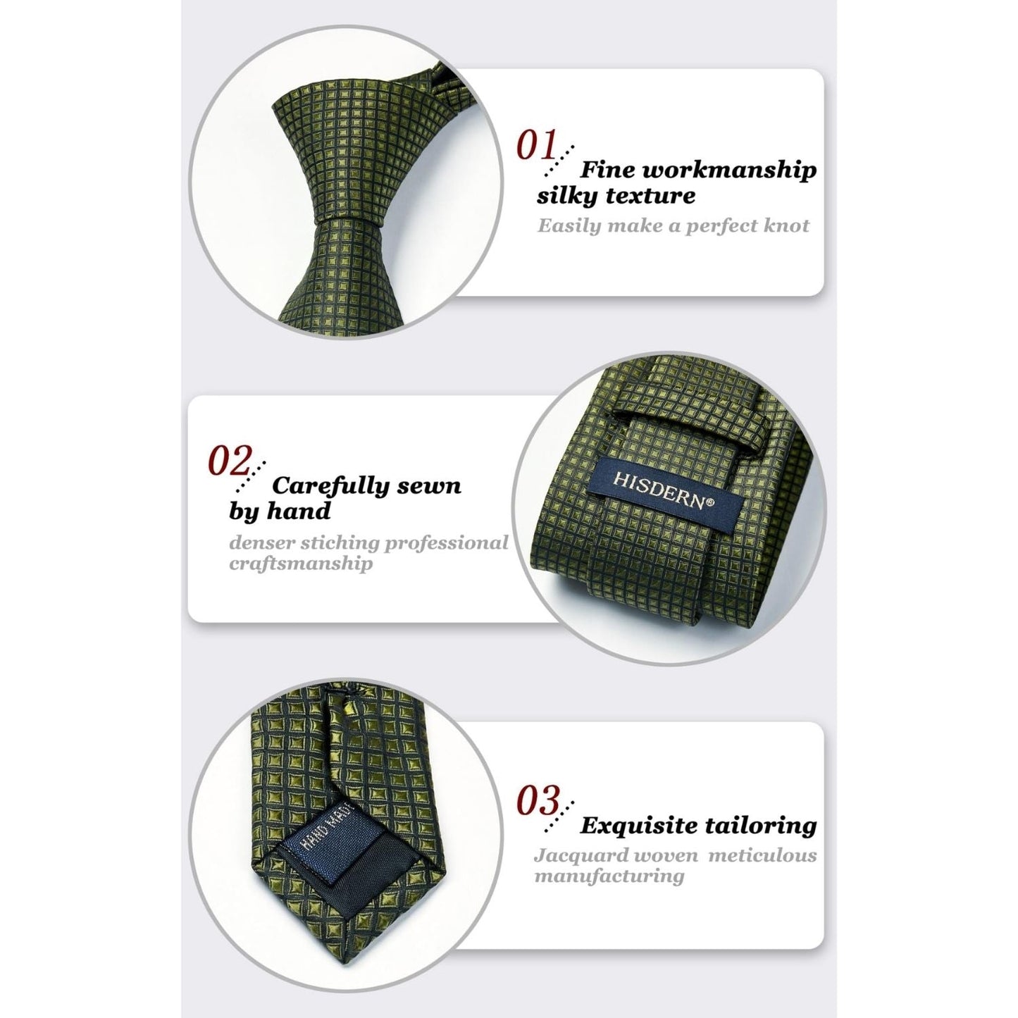 Hisdern Olive Plaid Pocket Square With Matching Tie