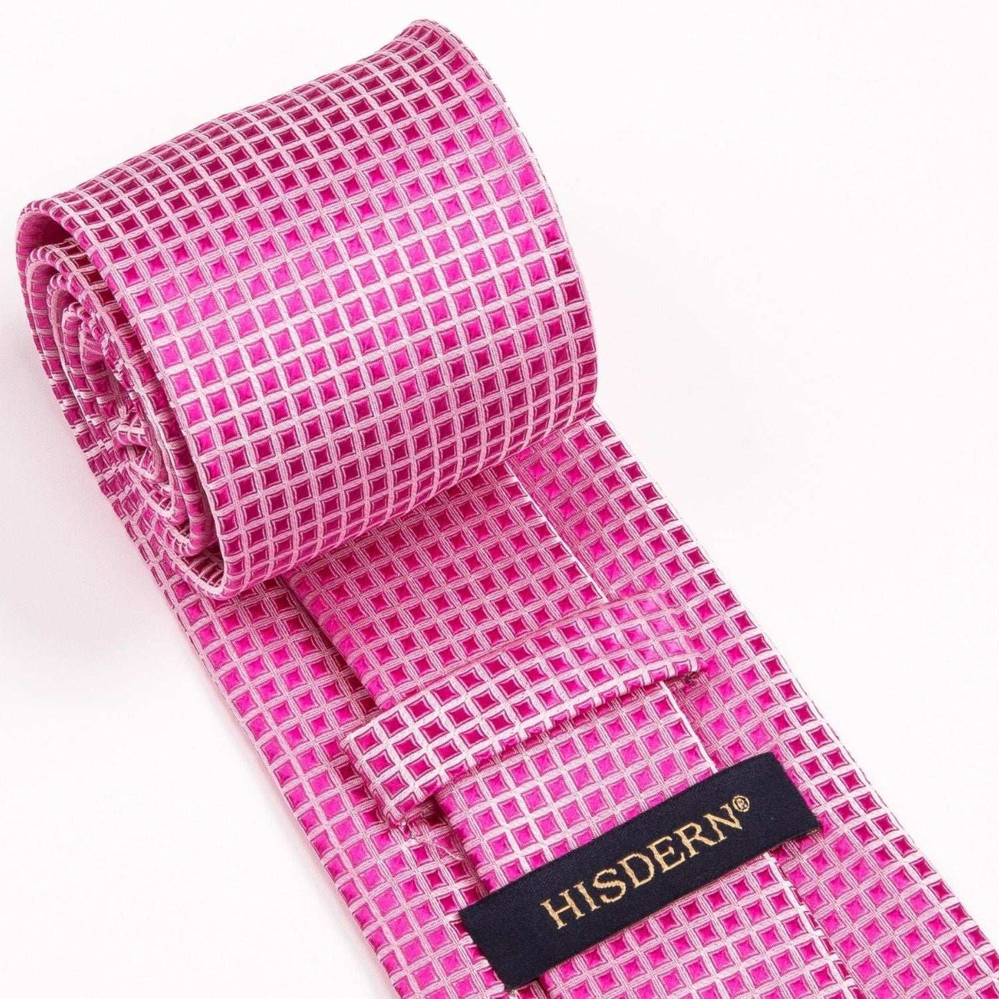 Hisdern Hot Pink Plaid Pocket Square With Matching Tie