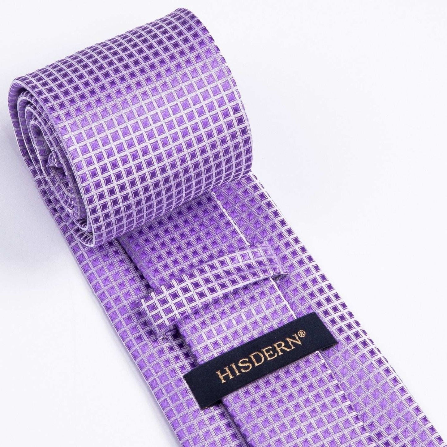 Hisdern Lavender Plaid Pocket Square With Matching Tie