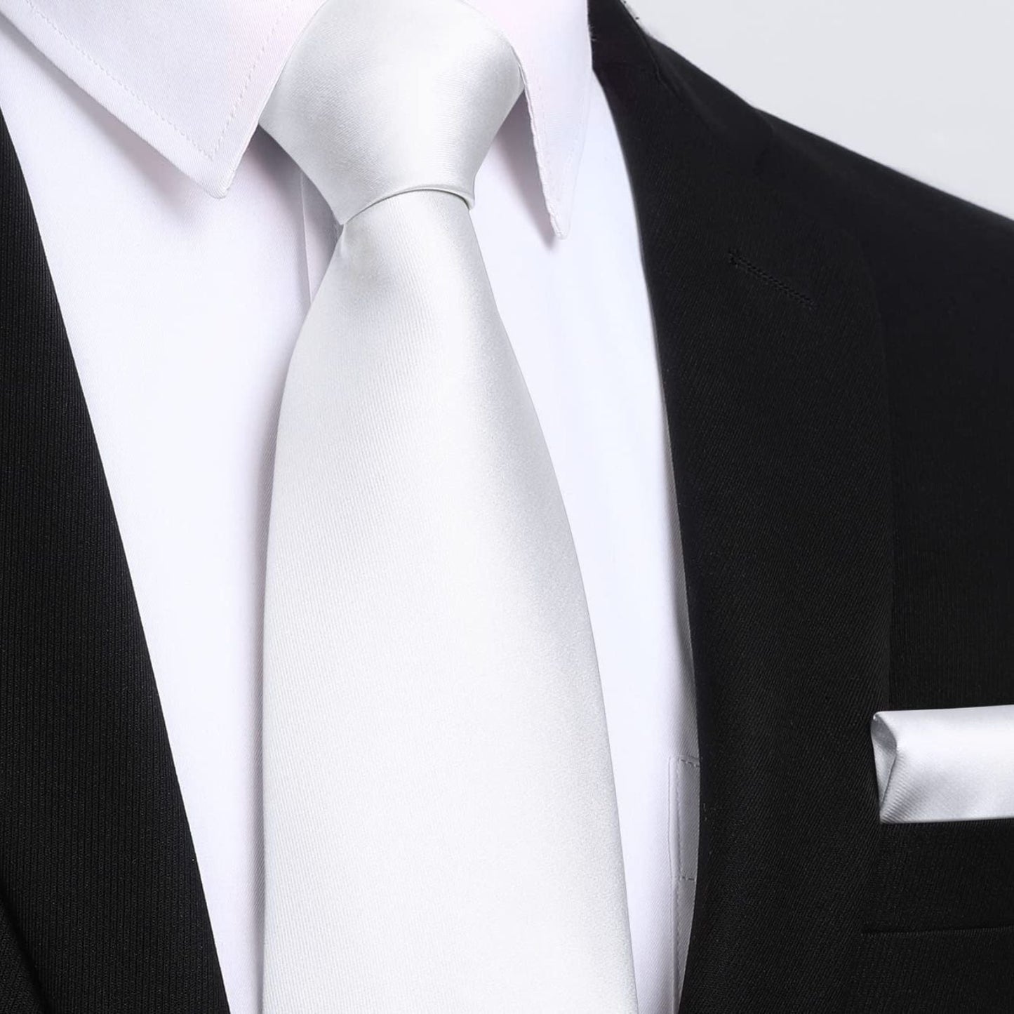 Hisdern White Solid Men’s Tie Set for Formal & Wedding