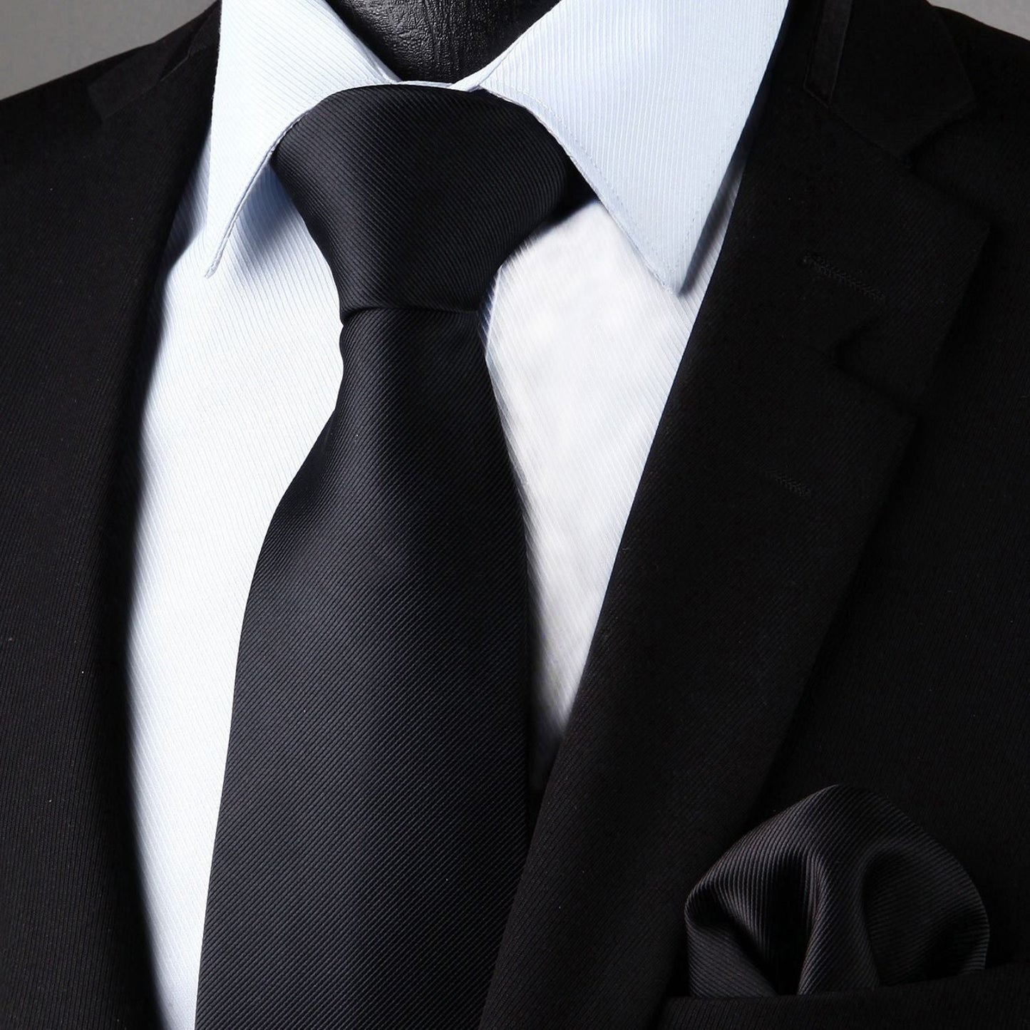 Hisdern Black Solid Men’s Tie Set for Formal & Wedding