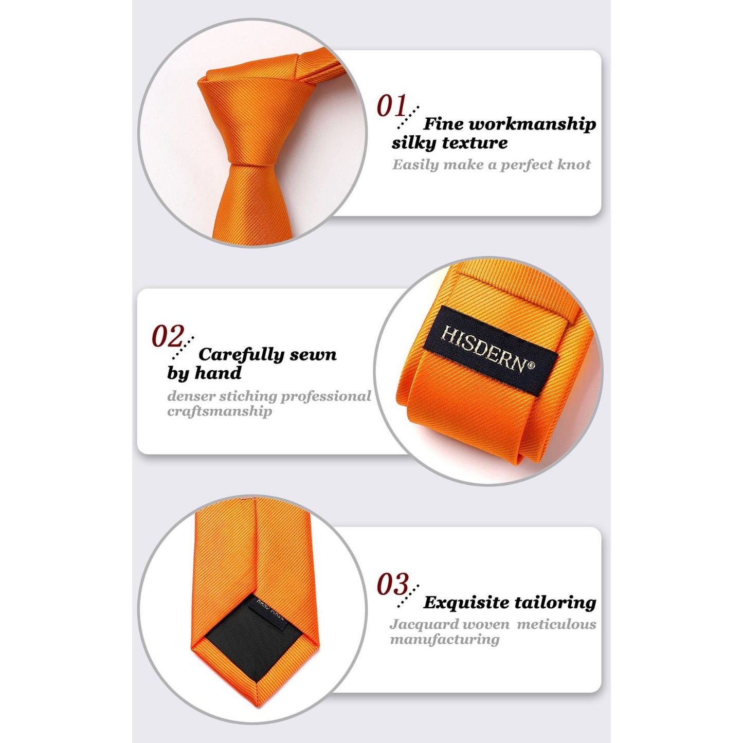 Hisdern Solid Print Skinny Tie Slim 2.4'' Formal Orange Wedding Tie