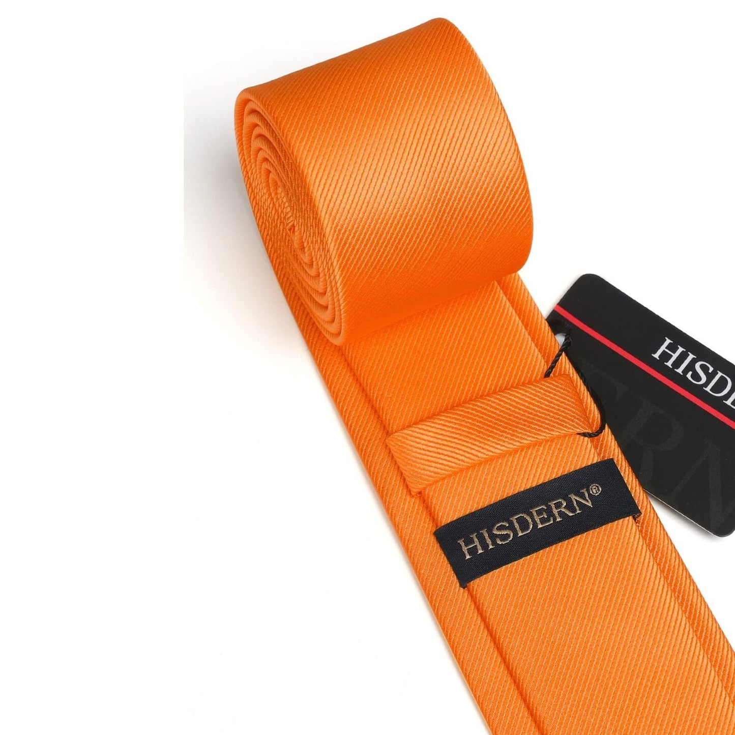 Hisdern Solid Print Skinny Tie Slim 2.4'' Formal Orange Wedding Tie