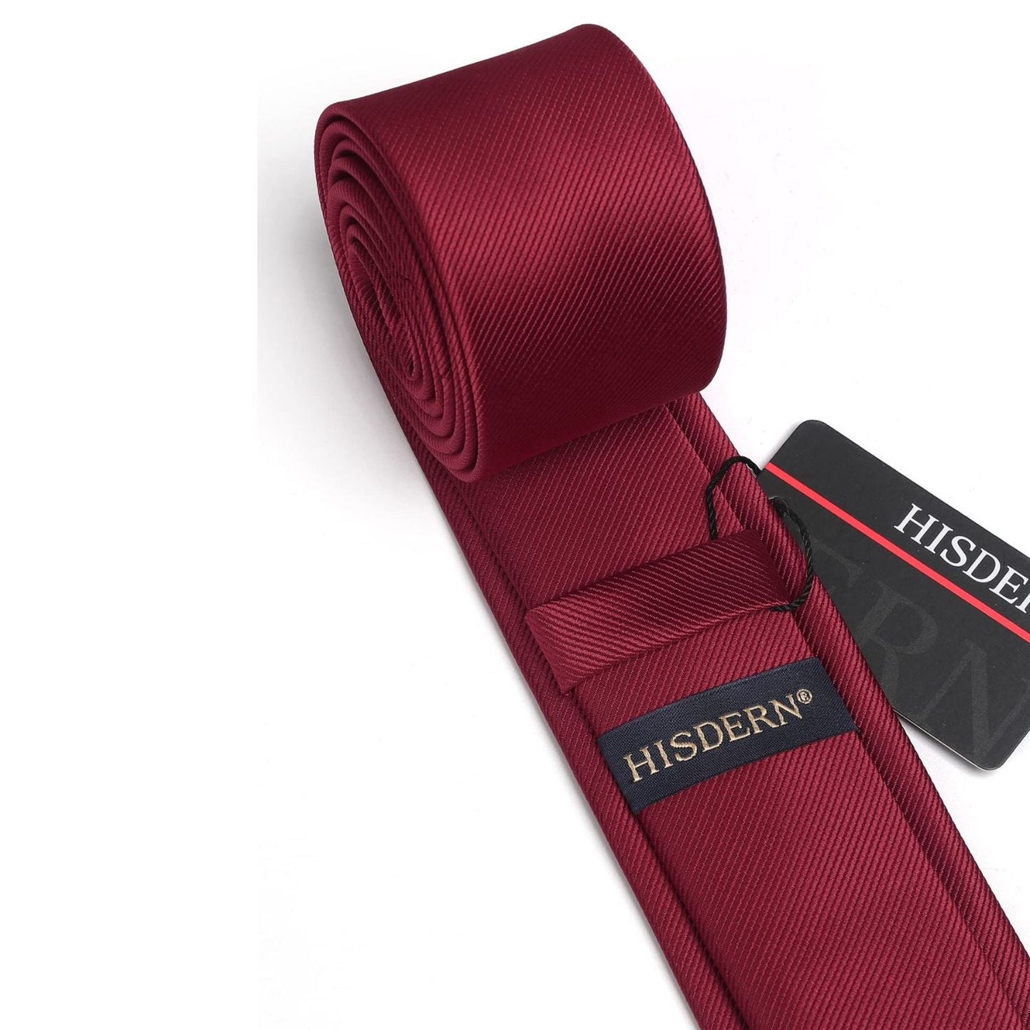 Hisdern Solid Print Skinny Tie Slim 2.4'' Formal Wine Red Wedding Tie