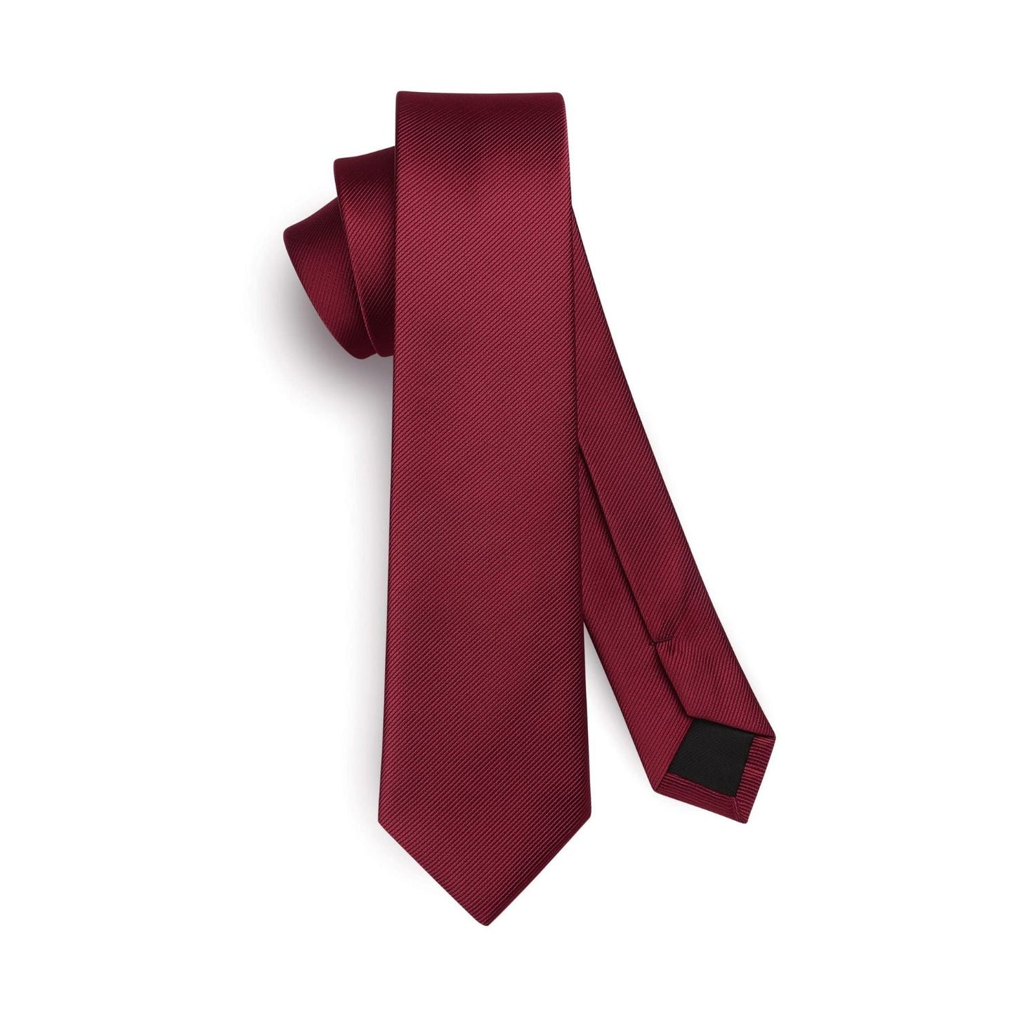 Hisdern Solid Print Skinny Tie Slim 2.4'' Formal Wine Red Wedding Tie