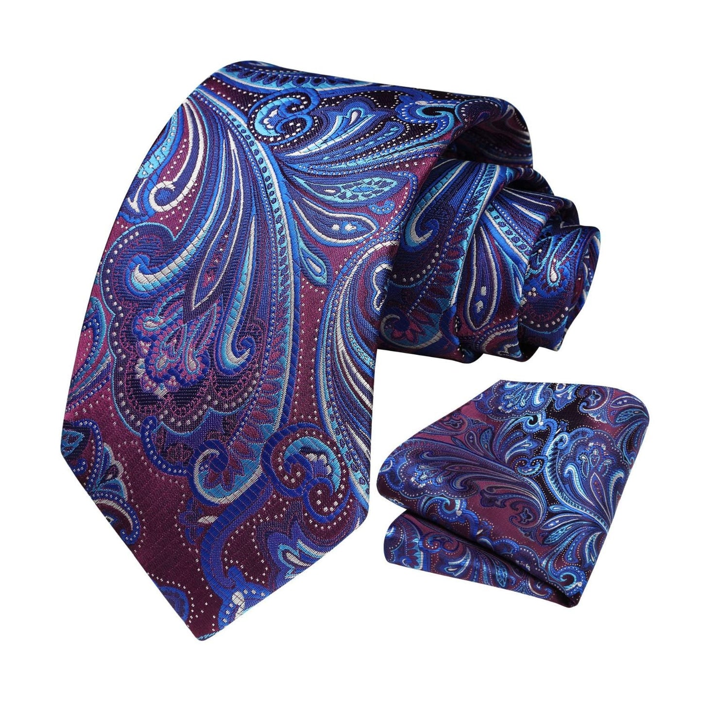 Hisdern Purple Blue Paisley Tie Set For Formal Wear