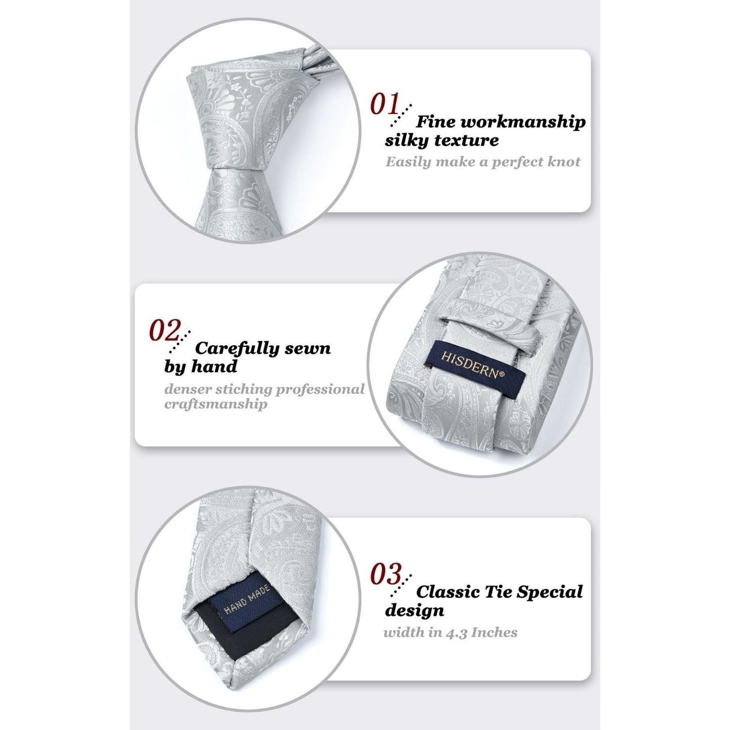 Hisdern Sliver Paisley Tie Set For Groomsmen
