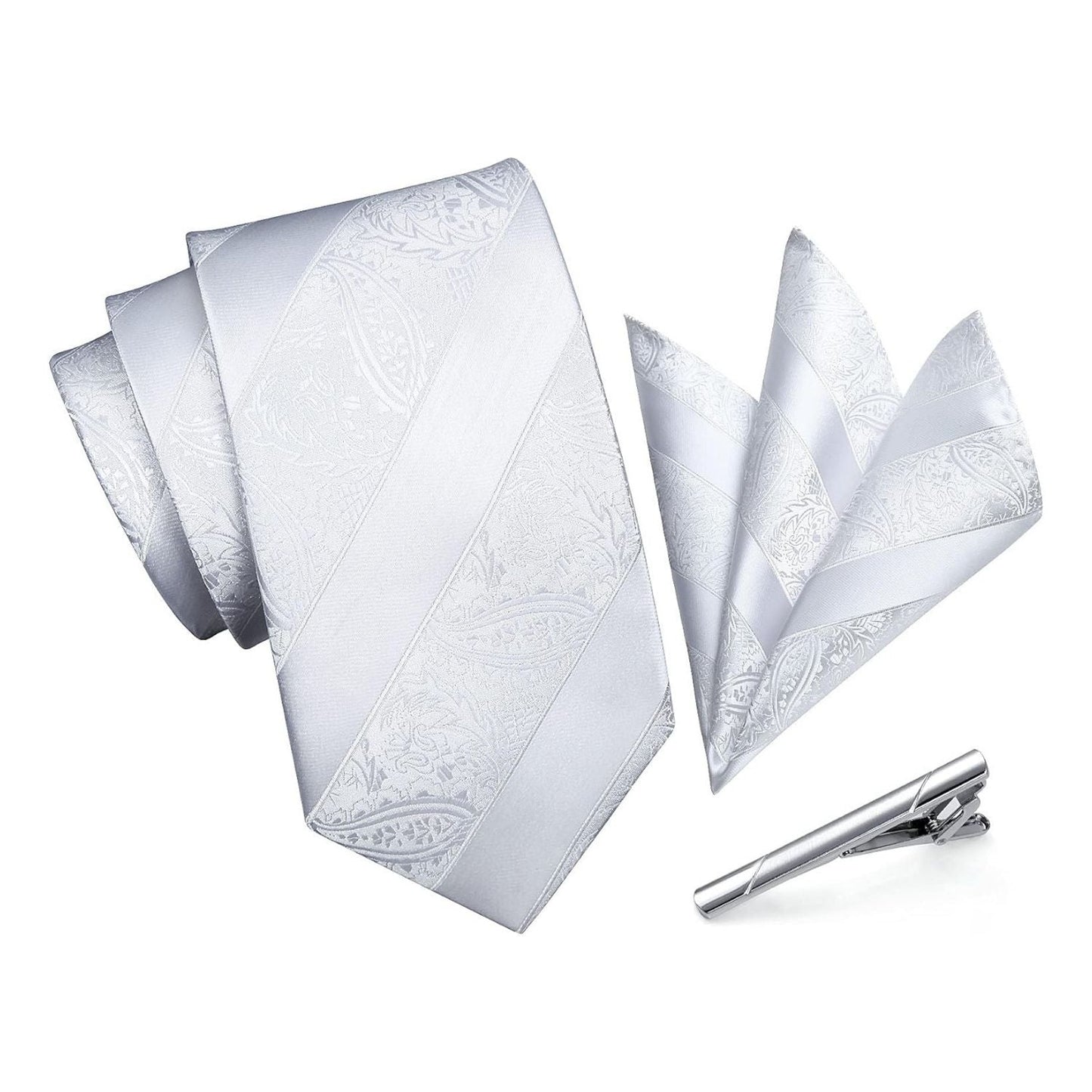 Hisdern White Striped Wedding Accessories Set With Clip