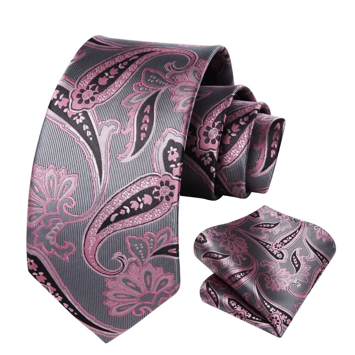 Hisdern Extra Long Pink Grey Paisley Set For Groomsmen