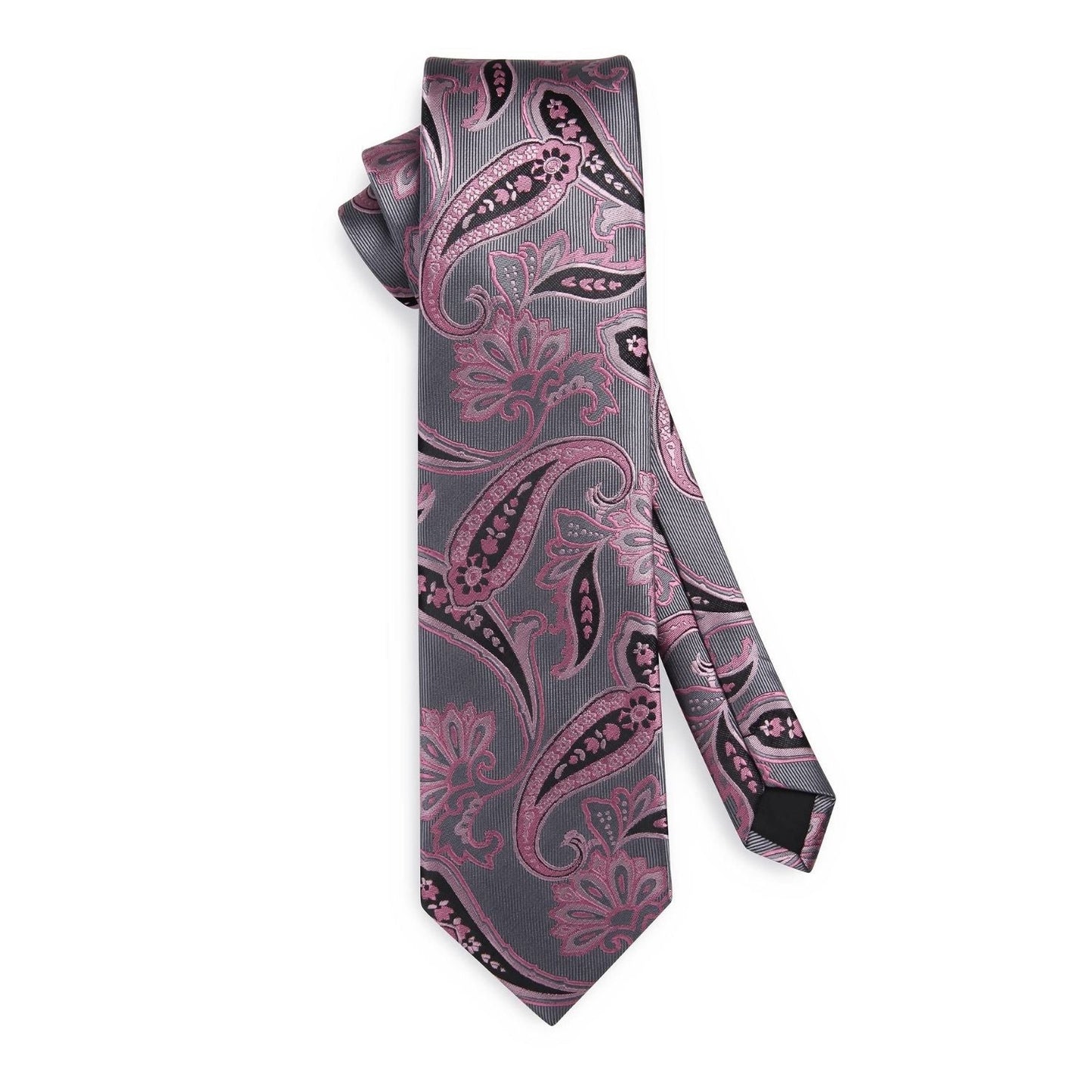 Hisdern Extra Long Pink Grey Paisley Set For Groomsmen