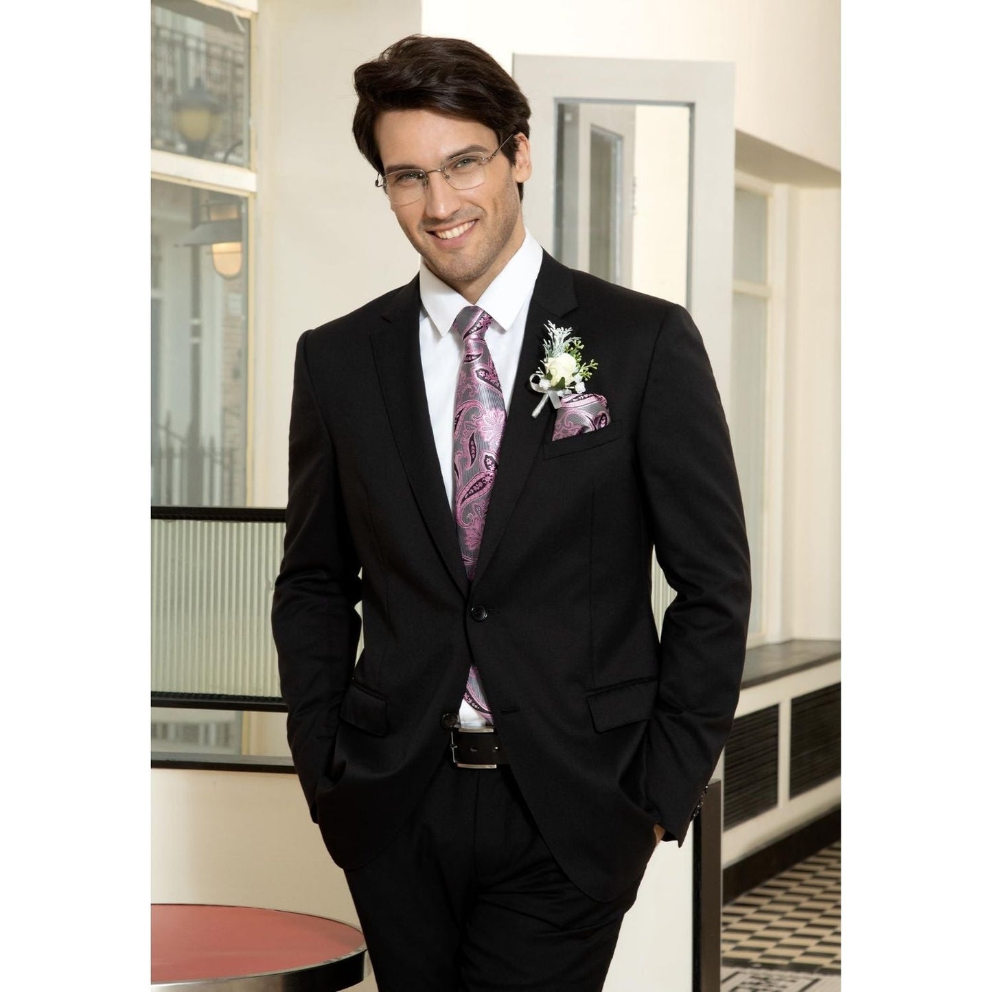 Hisdern Extra Long Pink Grey Paisley Set For Groomsmen