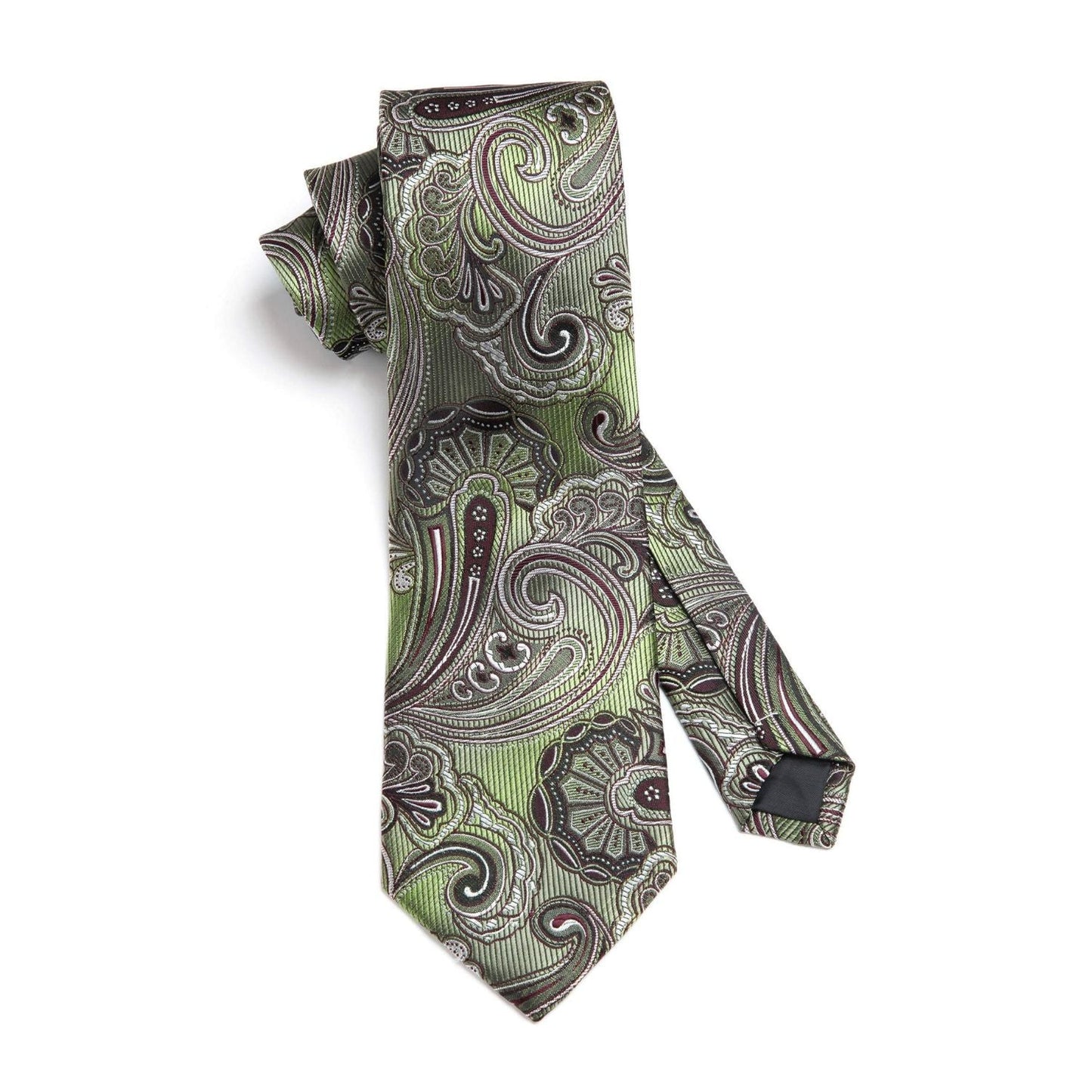 Hisdern Olive Green Burgundy Paisley Tie Set For Groomsmen