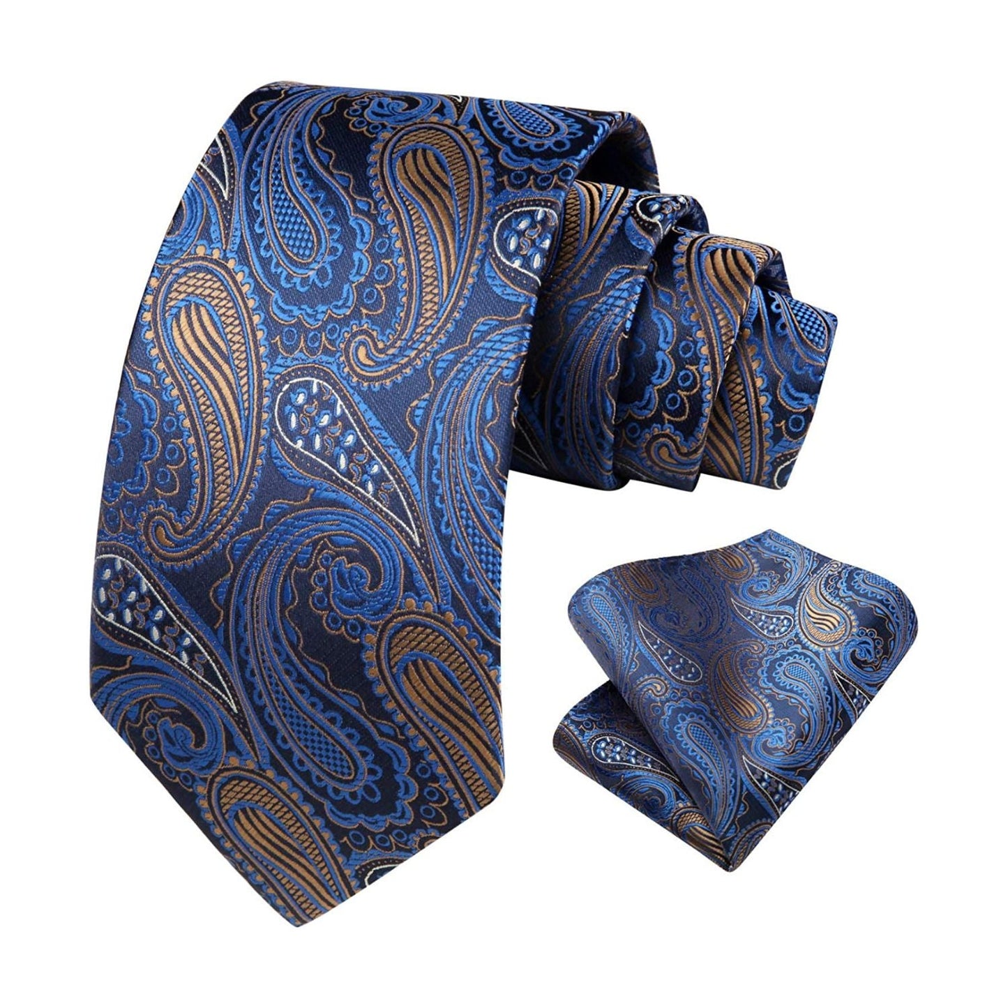 Hisdern Blue Brown Paisley Tie Set For Formal Wear