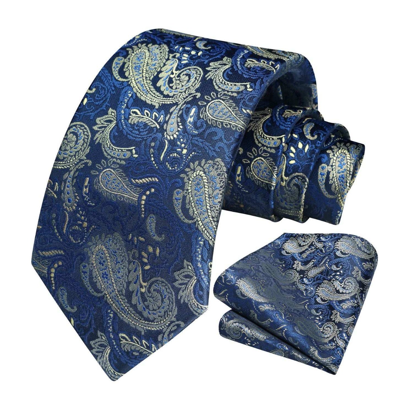 Hisdern Blue Yellow Paisley Tie Set For Formal Wear
