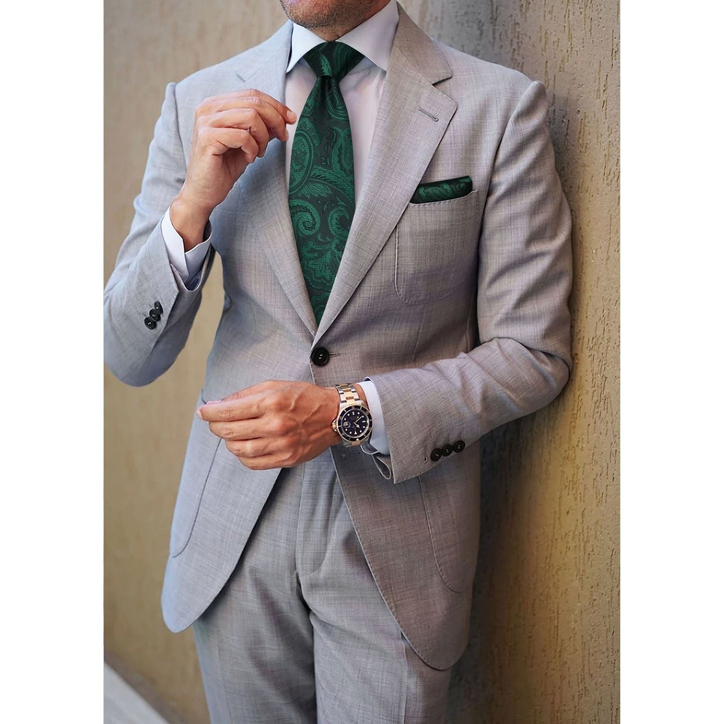 Hisdern Green Paisley Tie Set For Formal Wear