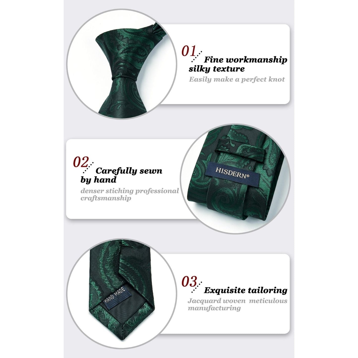 Hisdern Green Paisley Tie Set For Formal Wear