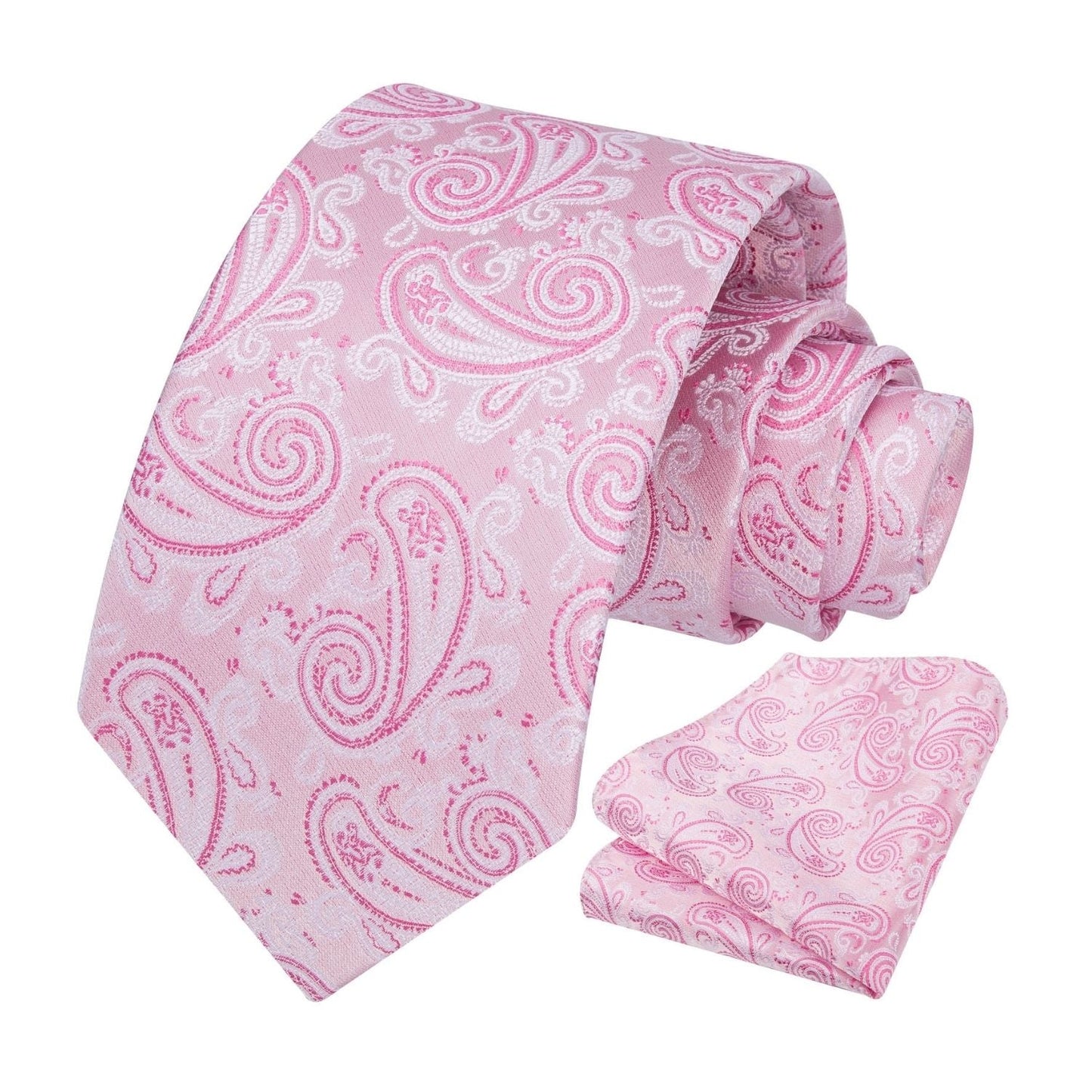 Hisdern Pink Paisley Tie Set For Groomsmen