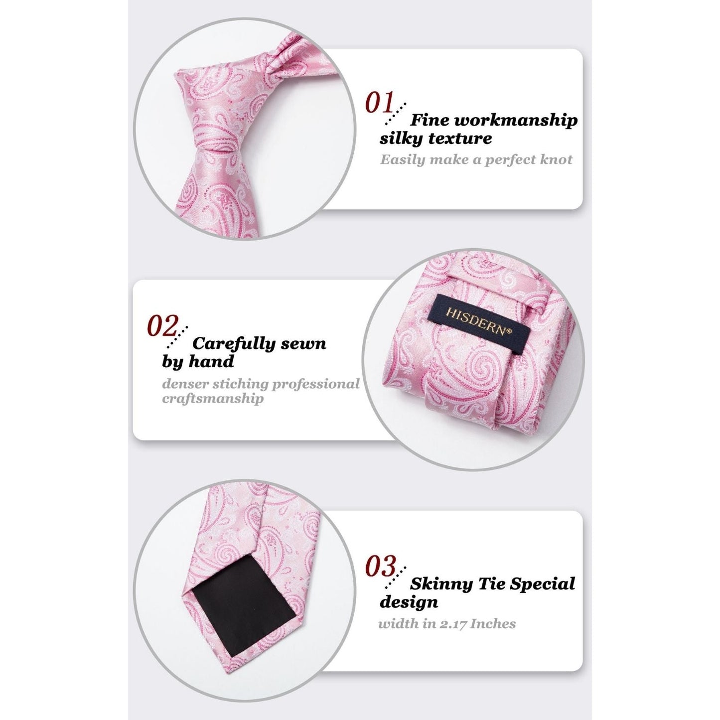 Hisdern Pink Paisley Tie Set For Groomsmen