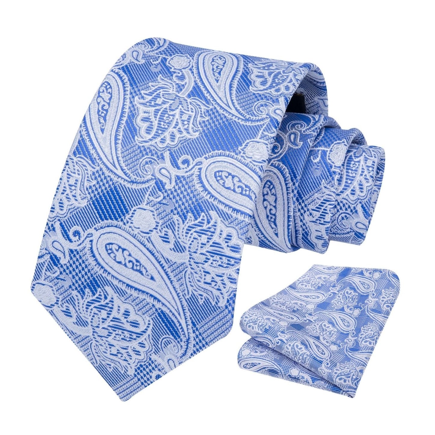 Hisdern Blue Paisley Tie Set For Groomsmen